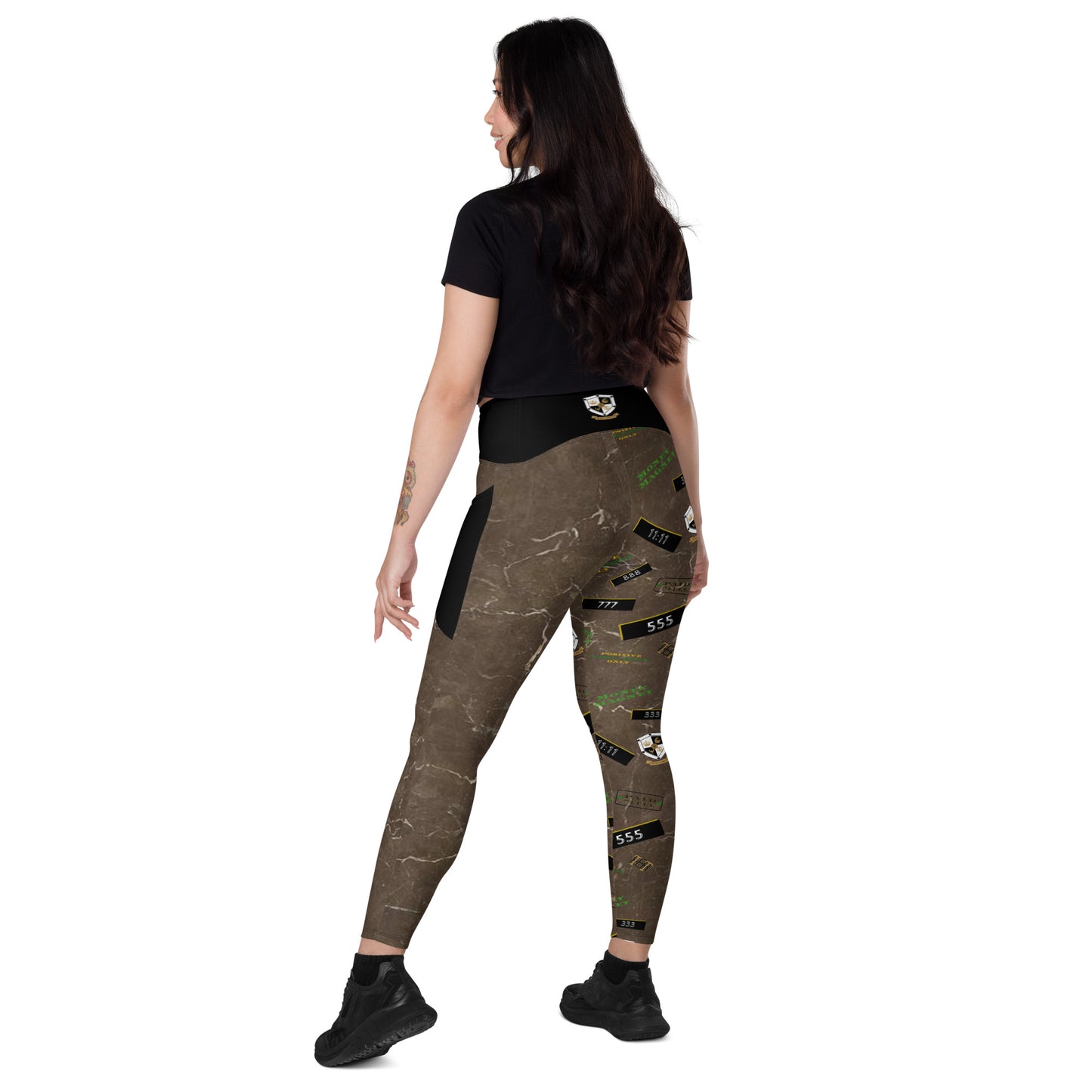 8xquiZit Collection - Women's Manifestation Coco-cured Marble Crossover Leggings with Pockets