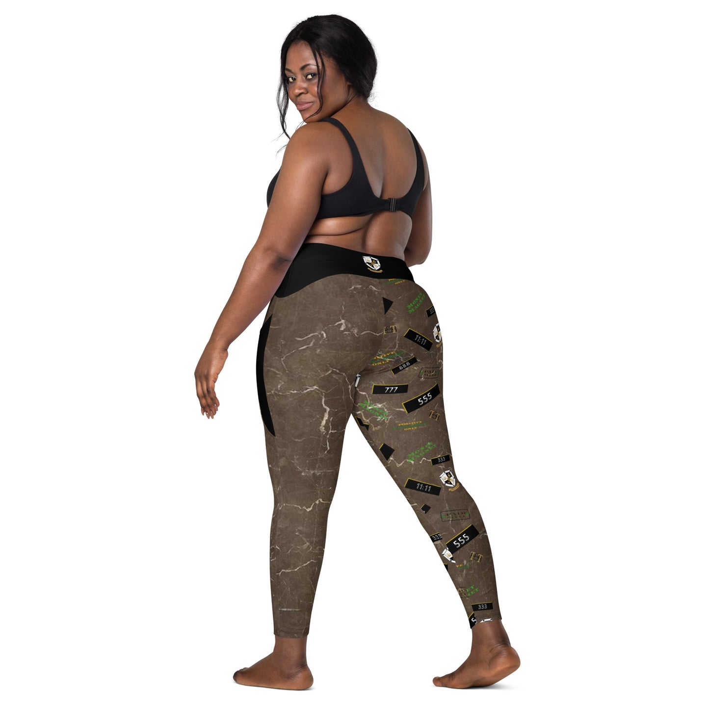 8xquiZit Collection - Women's Manifestation Coco-cured Marble Crossover Leggings with Pockets