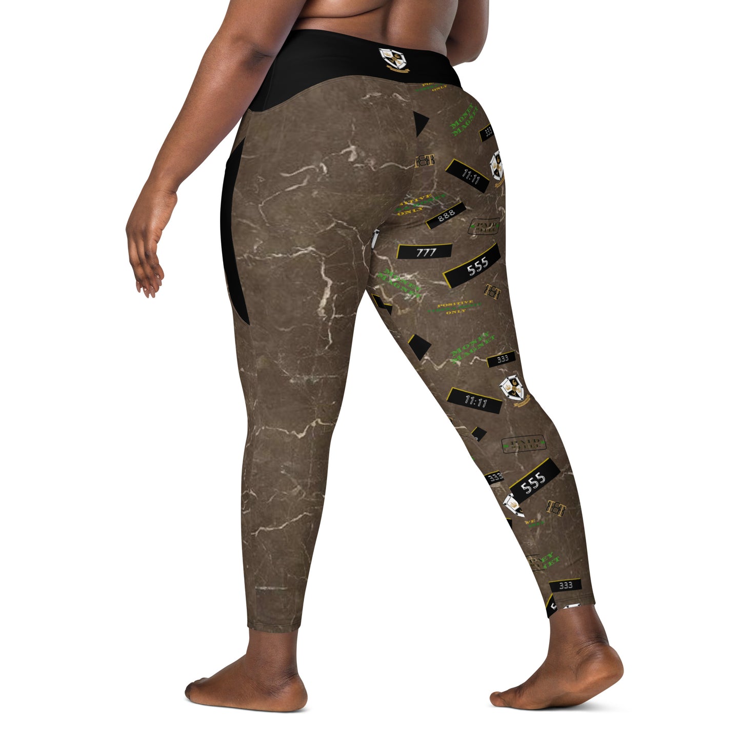 8xquiZit Collection - Women's Manifestation Coco-cured Marble Crossover Leggings with Pockets