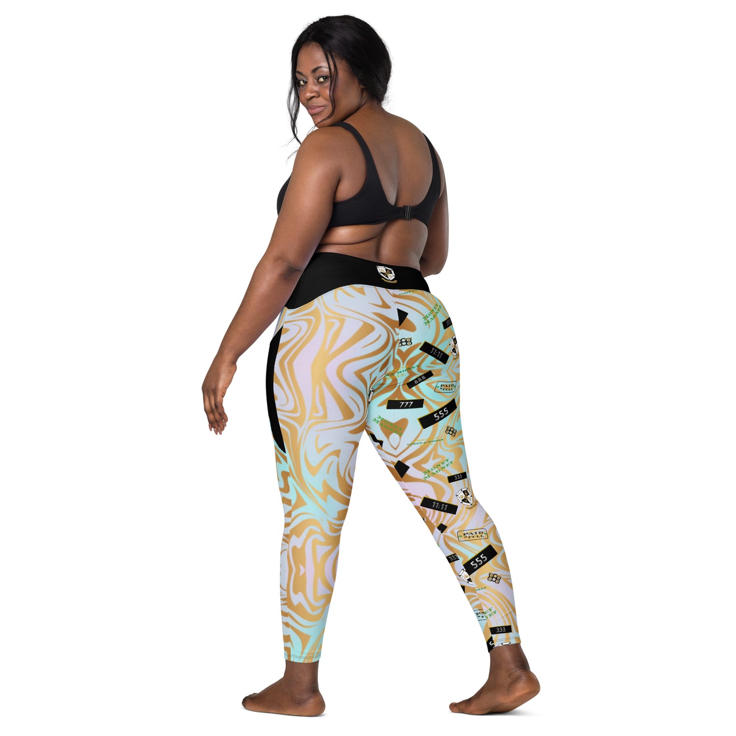 8xquiZit Collection - Women's Manifestation Pynk N Turq Jungle Luv Crossover Leggings with Pockets
