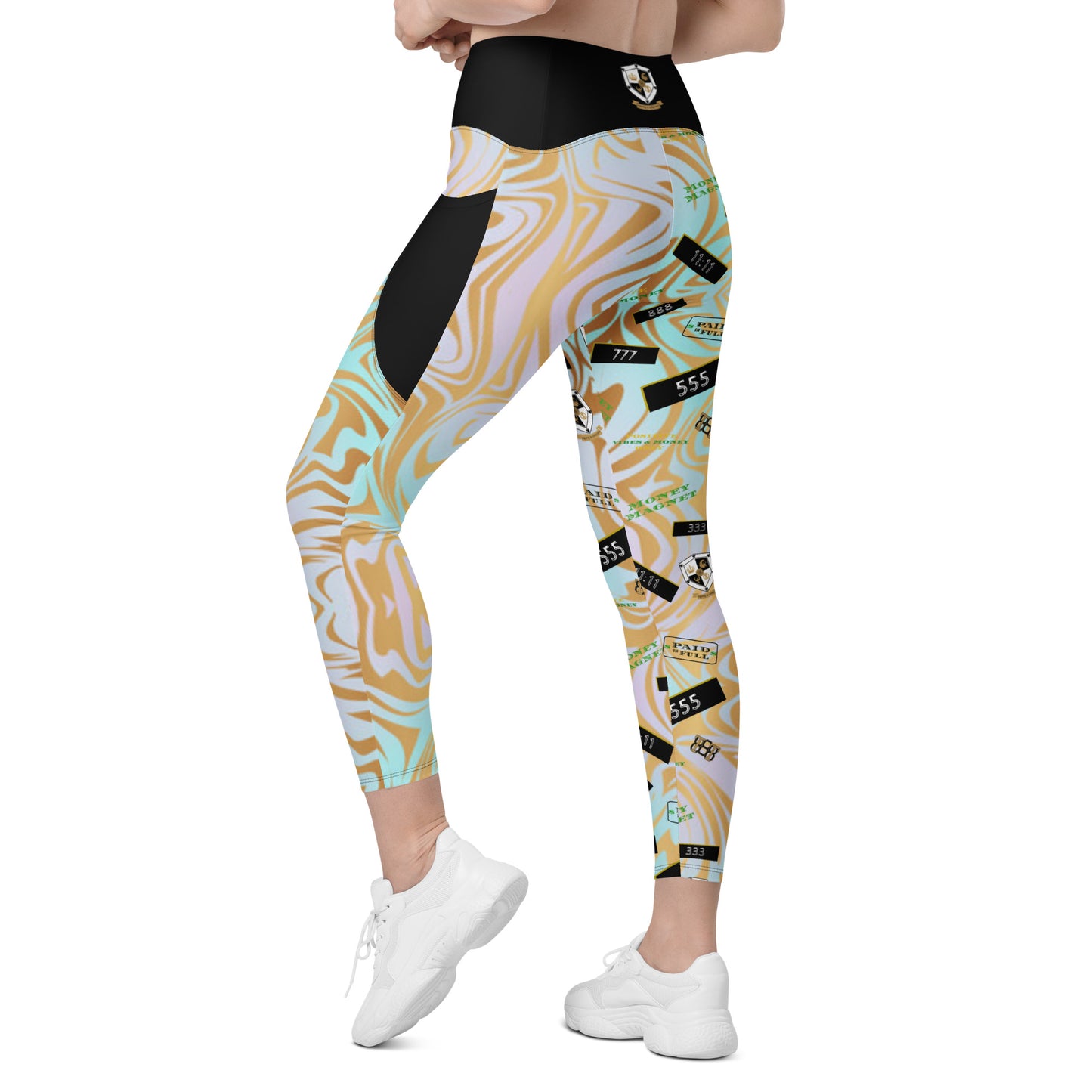 8xquiZit Collection - Women's Manifestation Pynk N Turq Jungle Luv Crossover Leggings with Pockets