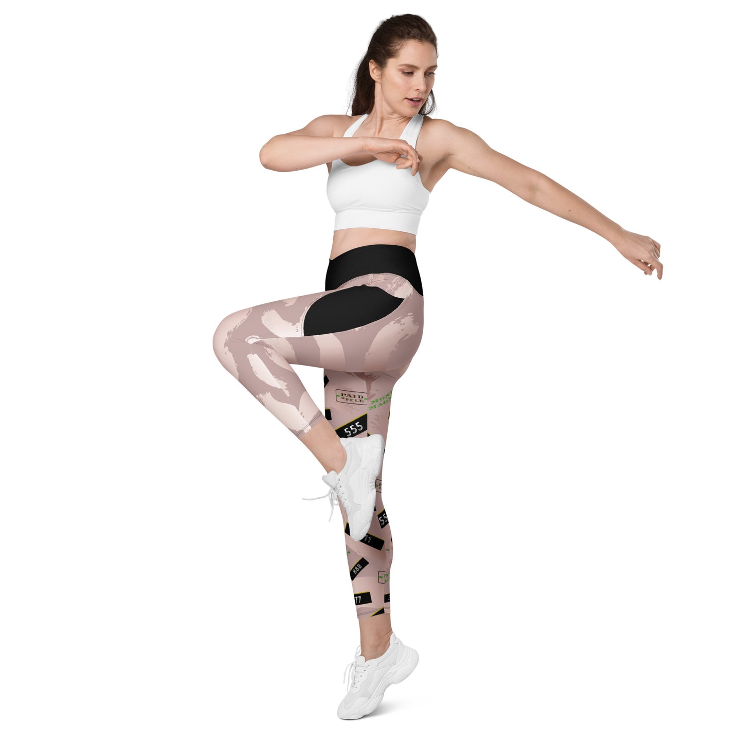 8xquiZit Collection - Women's Manifestation Pynk Slaymingo Marble Crossover Leggings with Pockets