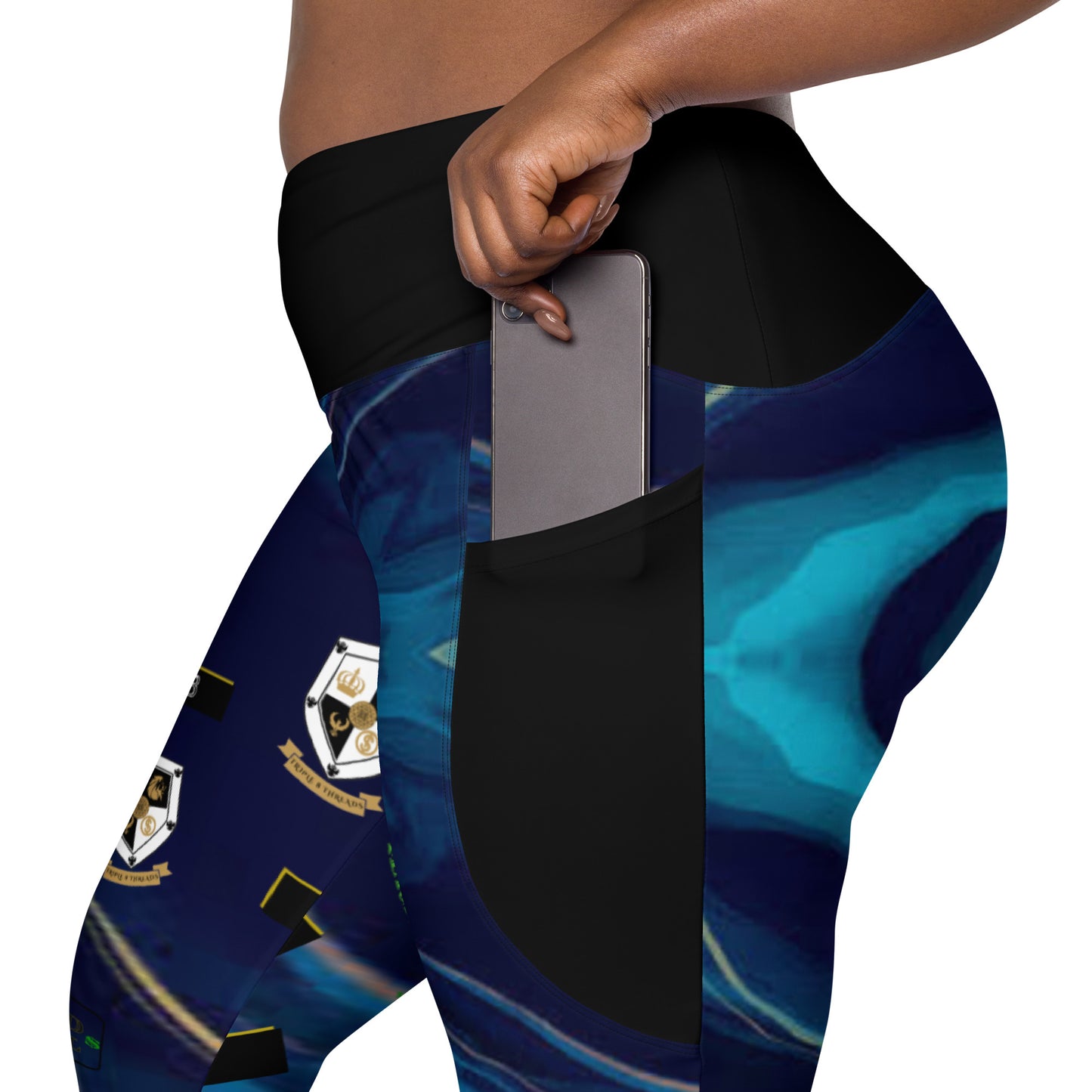 8xquiZit Collection - Women's Manifestation Ocean Viewz Blue Marble Crossover leggings with Pockets