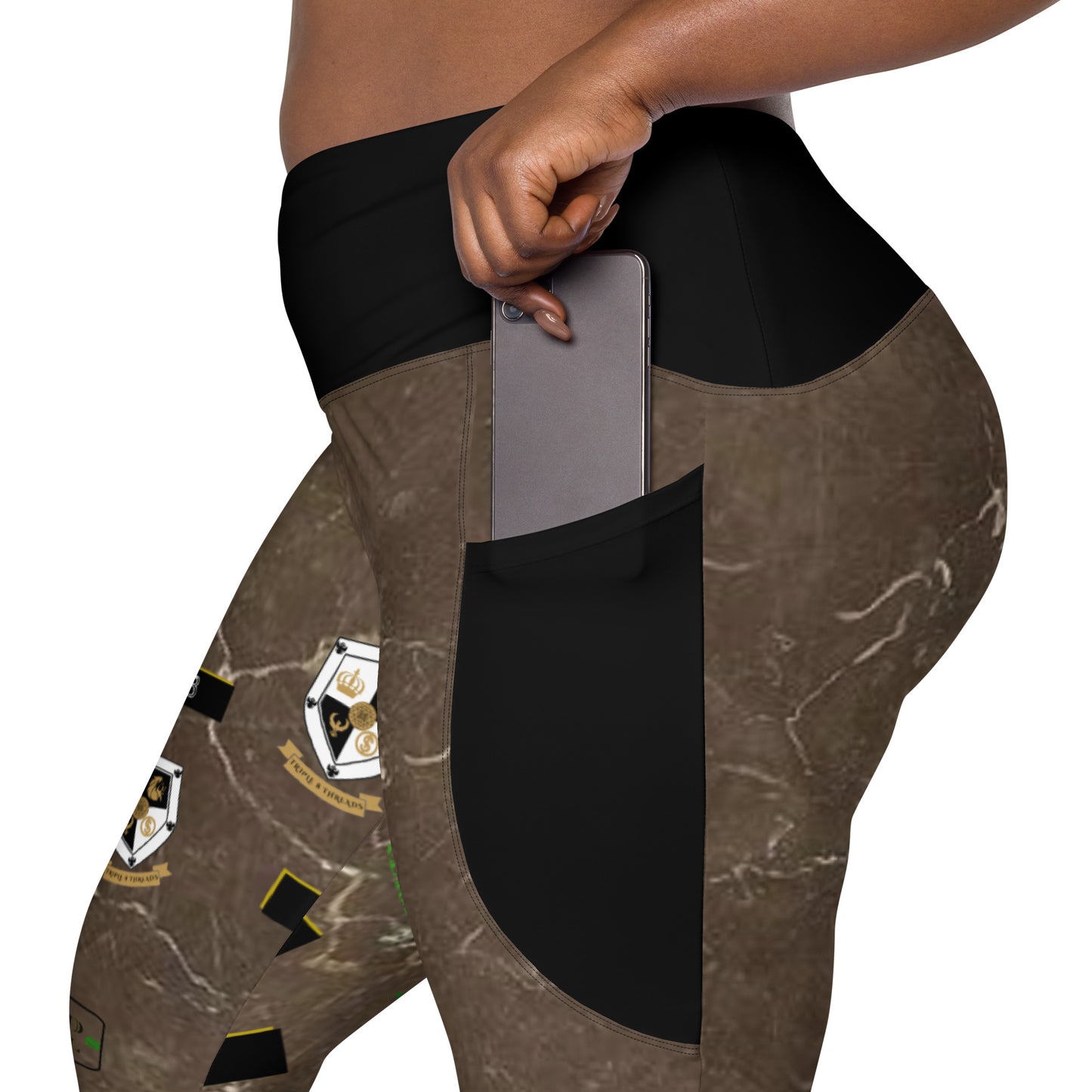 8xquiZit Collection - Women's Manifestation Coco-cured Marble Crossover Leggings with Pockets