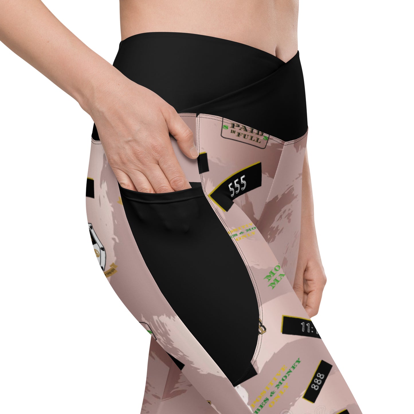 8xquiZit Collection - Women's Manifestation Pynk Slaymingo Marble Crossover Leggings with Pockets
