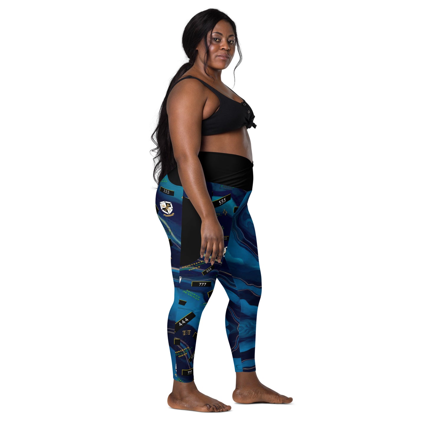 8xquiZit Collection - Women's Manifestation Ocean Viewz Blue Marble Crossover leggings with Pockets