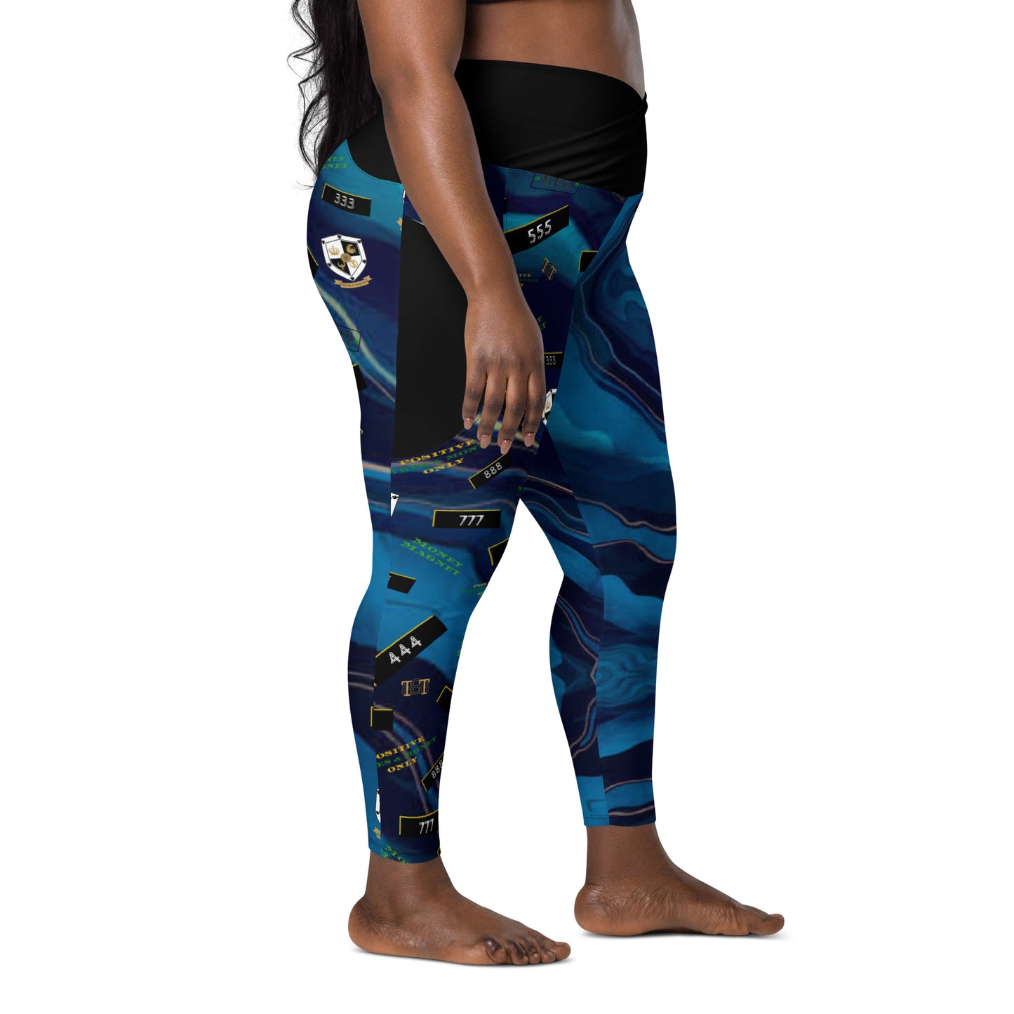 8xquiZit Collection - Women's Manifestation Ocean Viewz Blue Marble Crossover leggings with Pockets