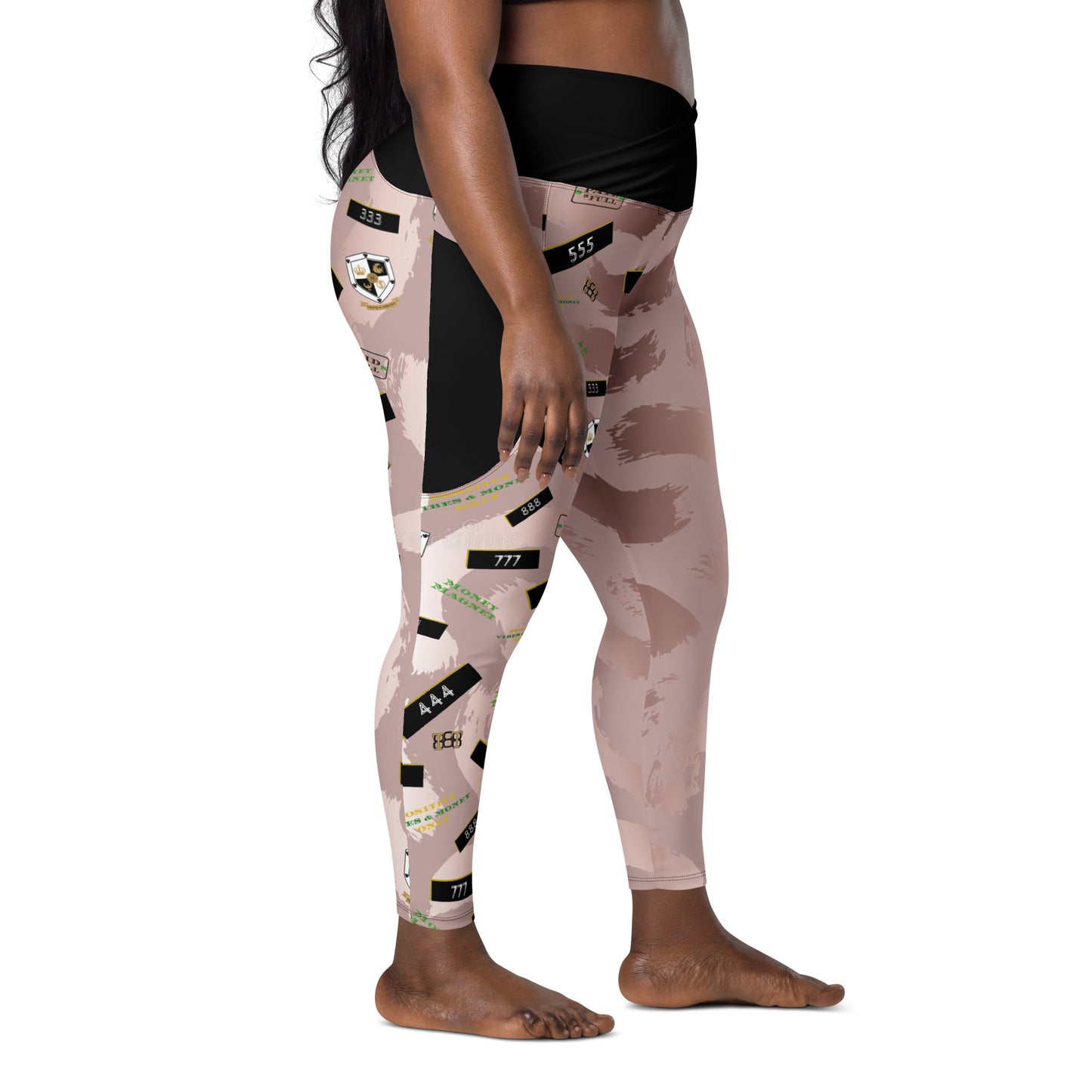 8xquiZit Collection - Women's Manifestation Pynk Slaymingo Marble Crossover Leggings with Pockets