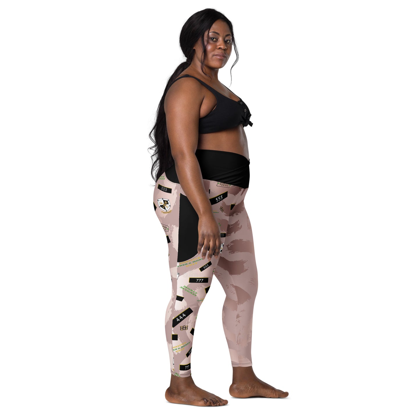 8xquiZit Collection - Women's Manifestation Pynk Slaymingo Marble Crossover Leggings with Pockets