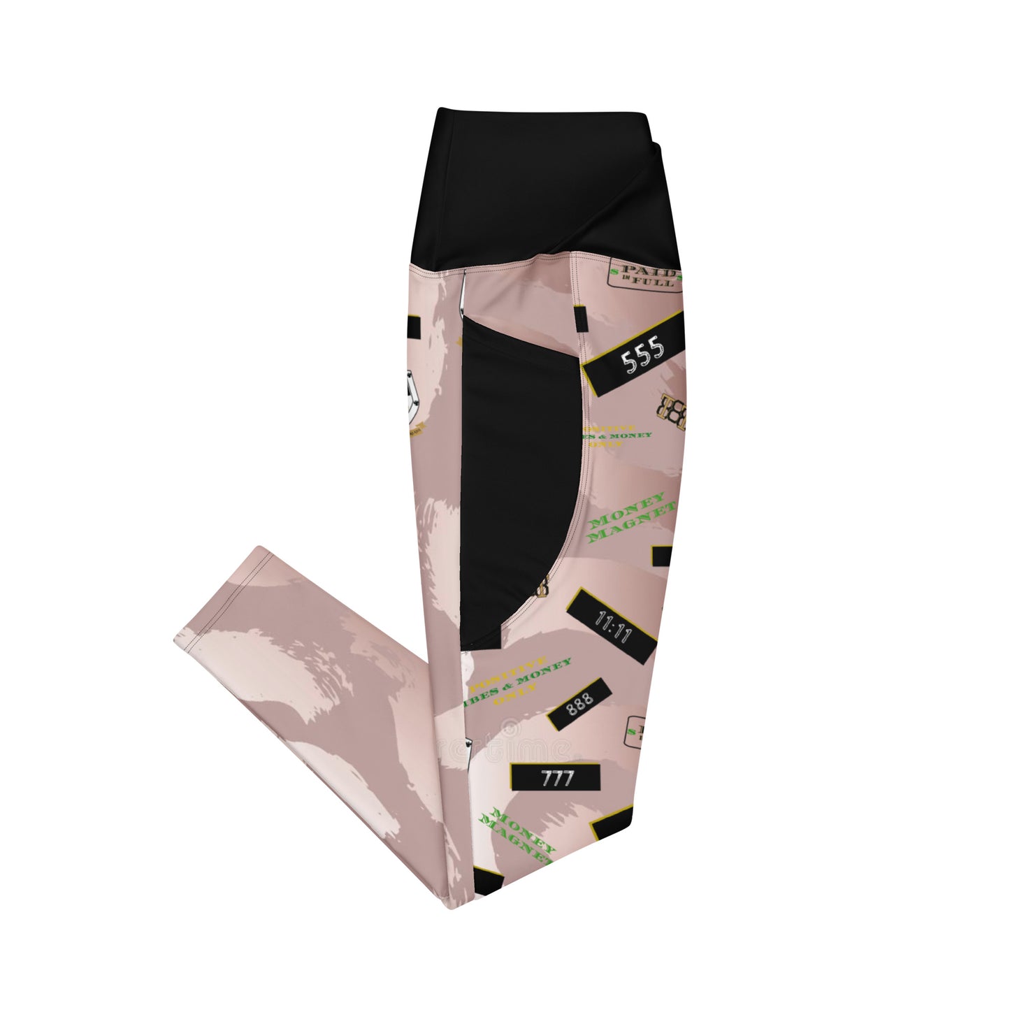 8xquiZit Collection - Women's Manifestation Pynk Slaymingo Marble Crossover Leggings with Pockets