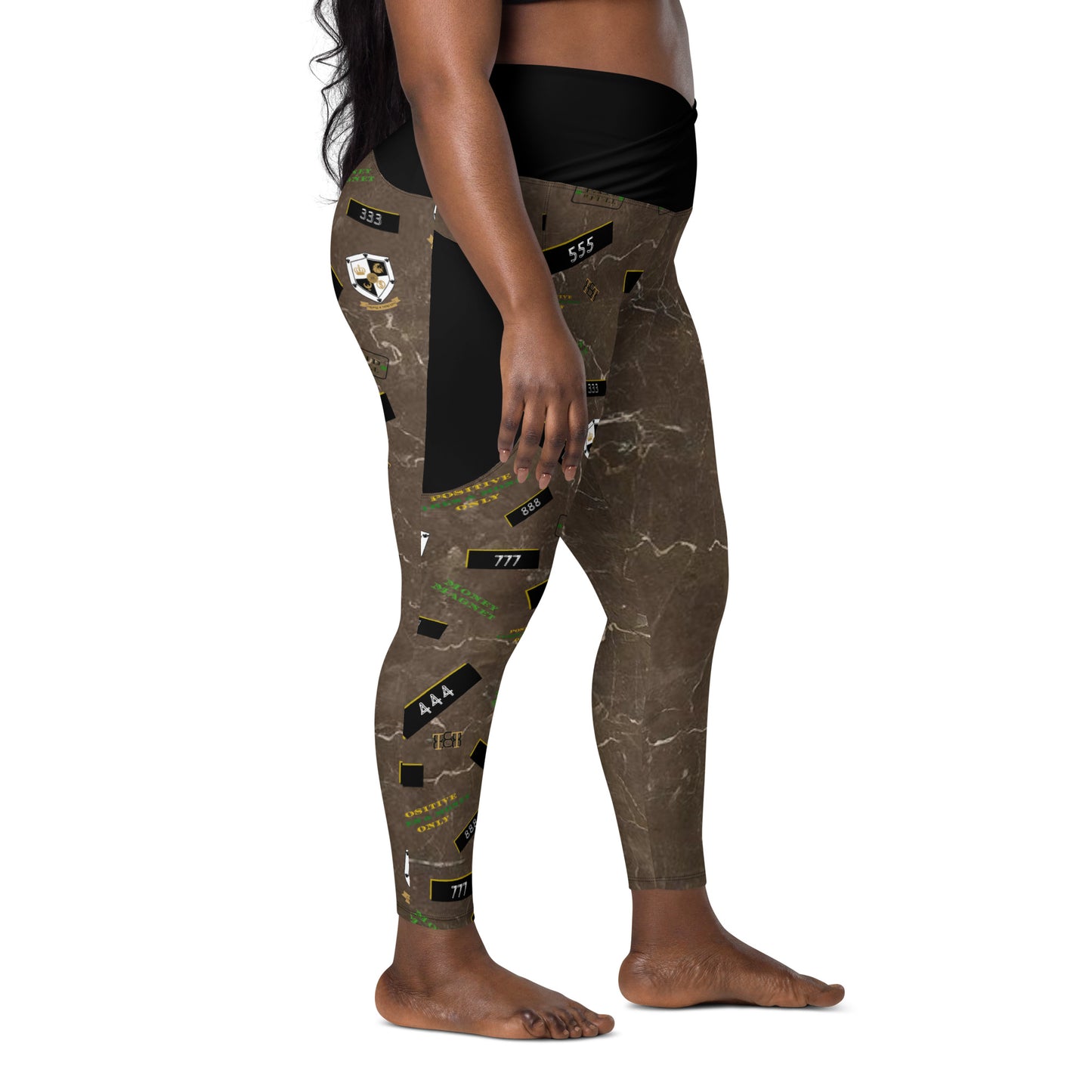 8xquiZit Collection - Women's Manifestation Coco-cured Marble Crossover Leggings with Pockets