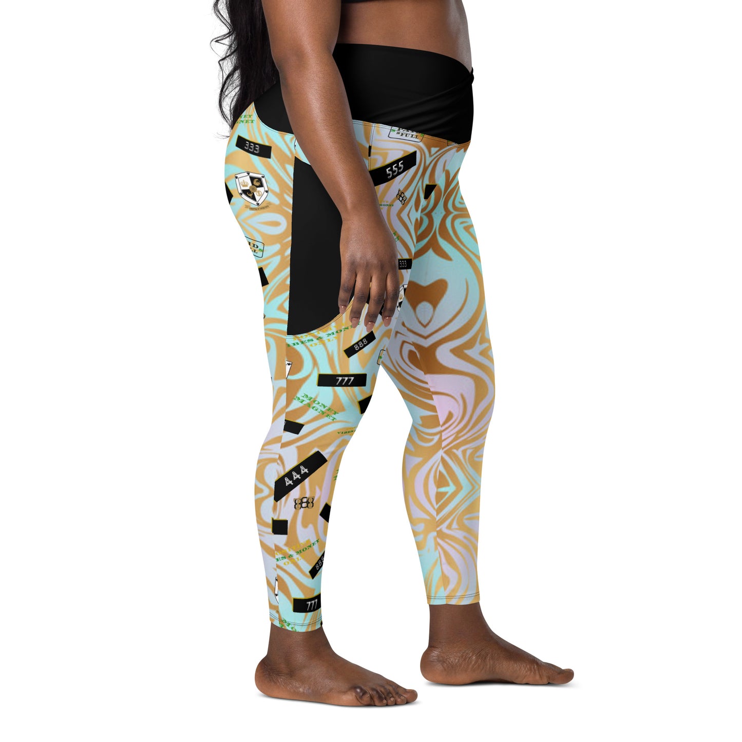 8xquiZit Collection - Women's Manifestation Pynk N Turq Jungle Luv Crossover Leggings with Pockets