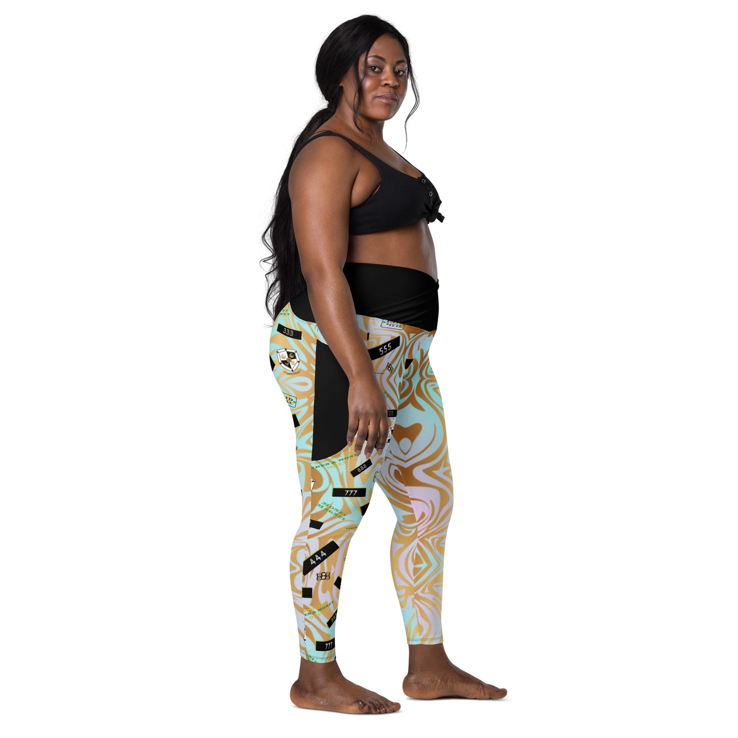 8xquiZit Collection - Women's Manifestation Pynk N Turq Jungle Luv Crossover Leggings with Pockets