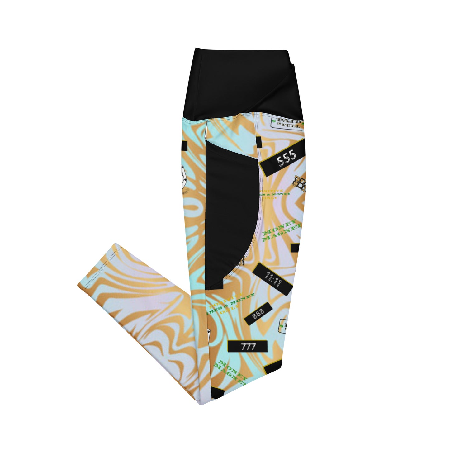 8xquiZit Collection - Women's Manifestation Pynk N Turq Jungle Luv Crossover Leggings with Pockets