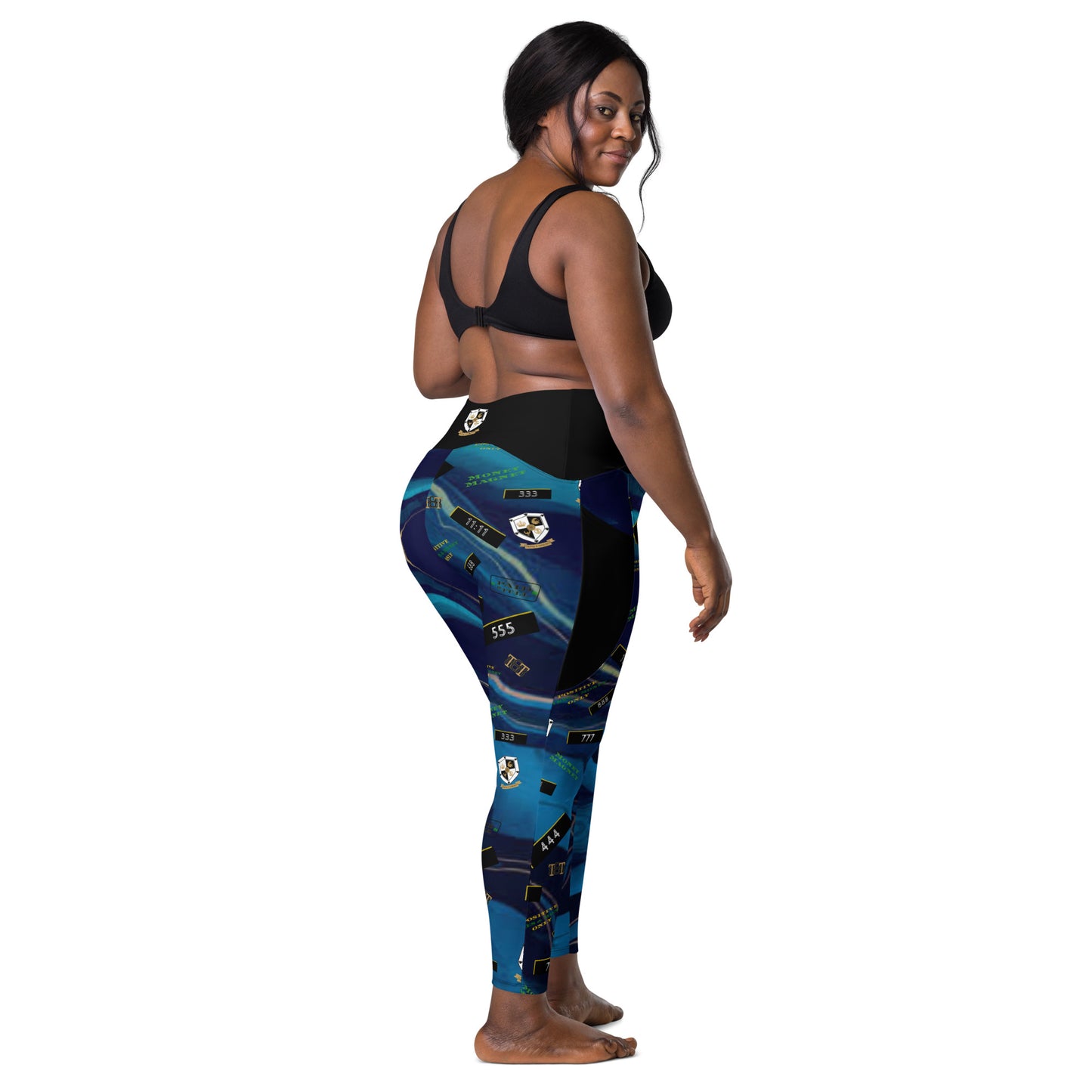 8xquiZit Collection - Women's Manifestation Ocean Viewz Blue Marble Crossover leggings with Pockets