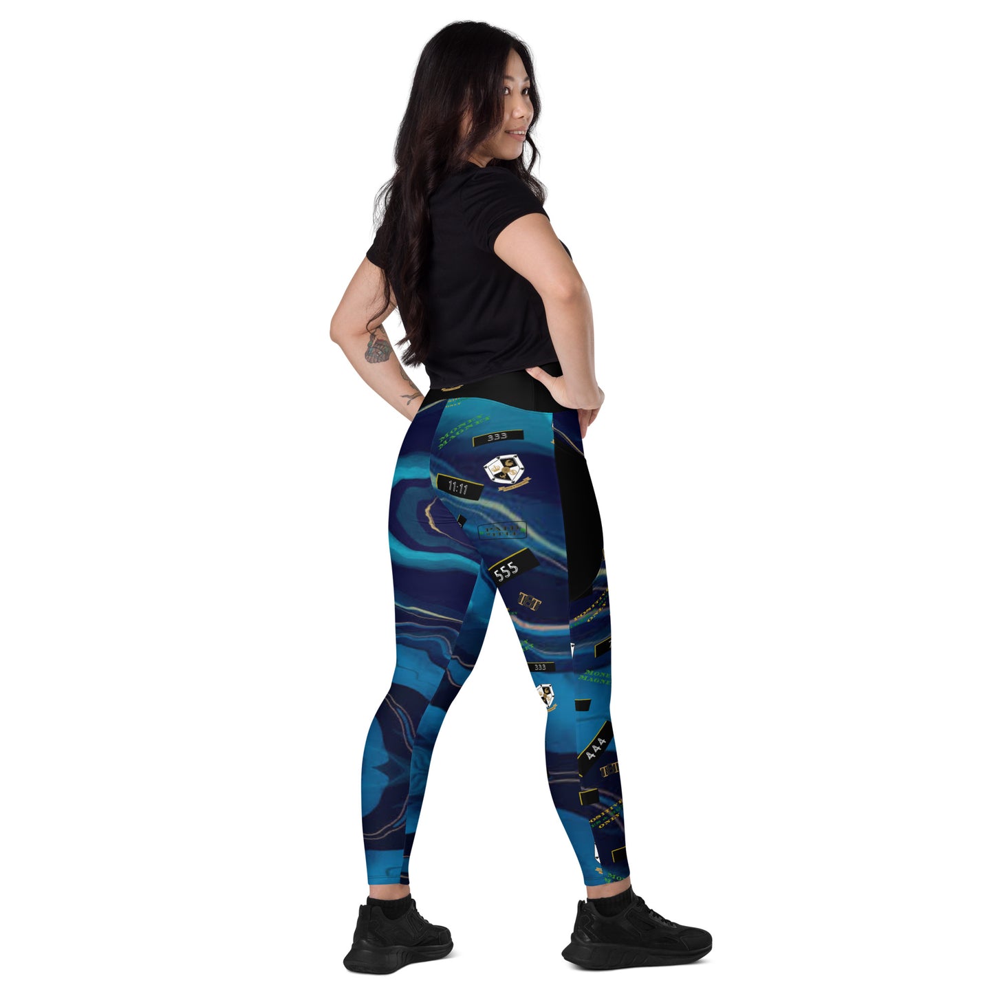 8xquiZit Collection - Women's Manifestation Ocean Viewz Blue Marble Crossover leggings with Pockets