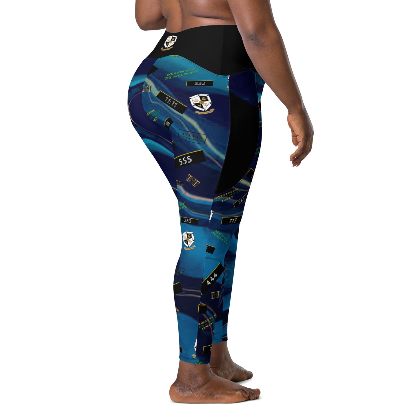 8xquiZit Collection - Women's Manifestation Ocean Viewz Blue Marble Crossover leggings with Pockets