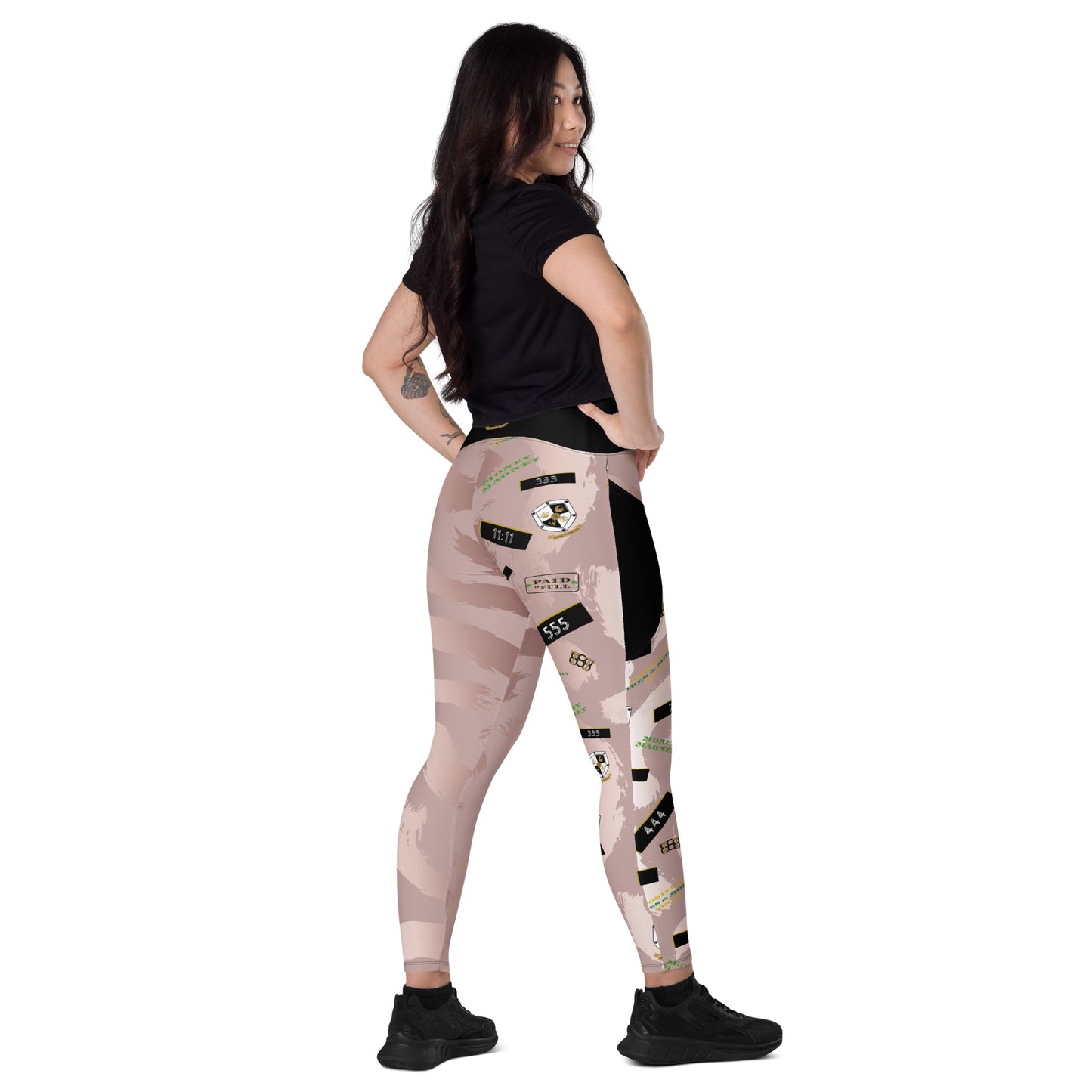 8xquiZit Collection - Women's Manifestation Pynk Slaymingo Marble Crossover Leggings with Pockets