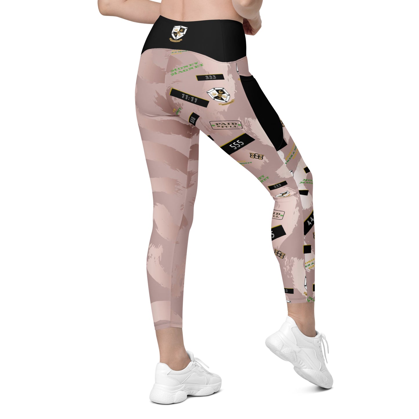 8xquiZit Collection - Women's Manifestation Pynk Slaymingo Marble Crossover Leggings with Pockets