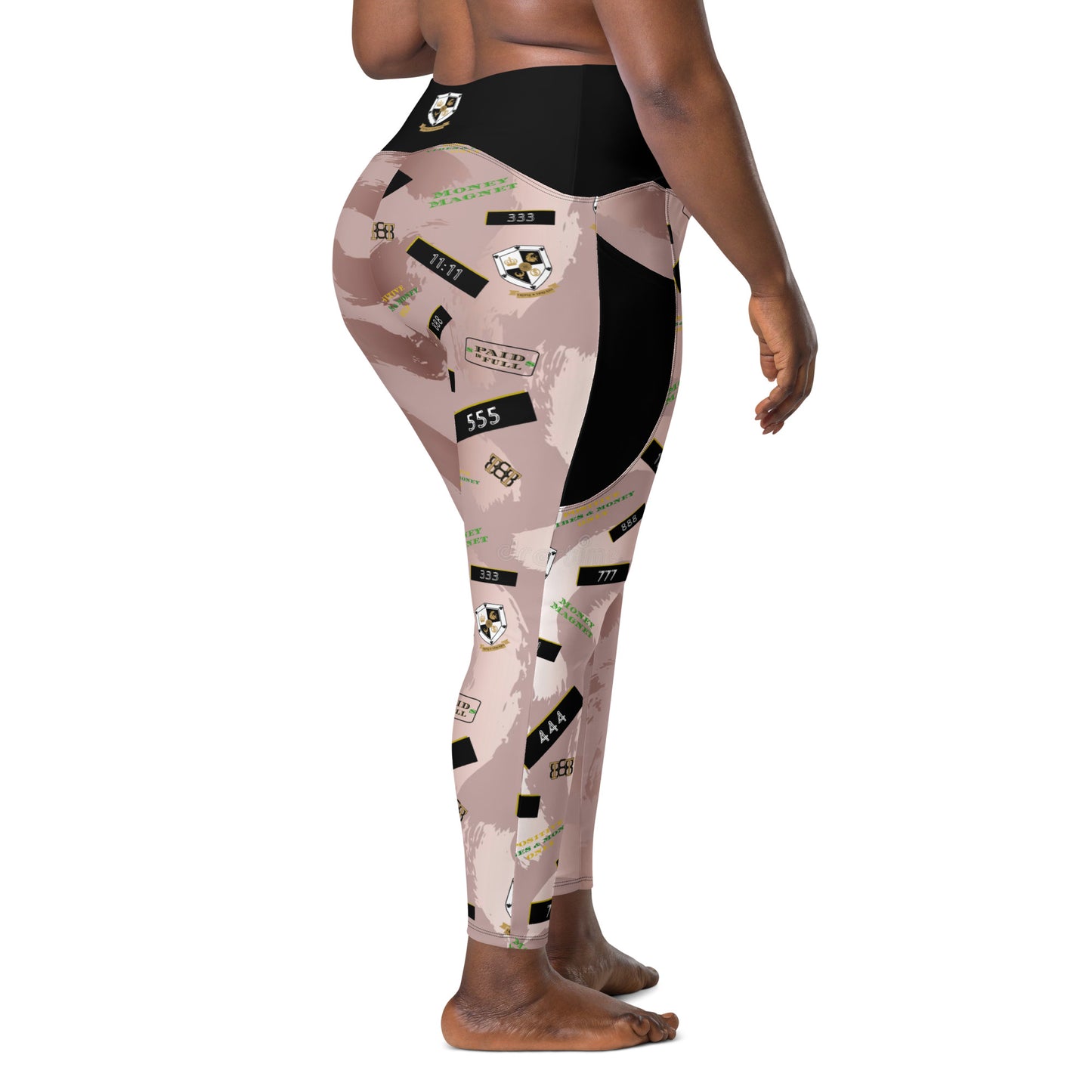 8xquiZit Collection - Women's Manifestation Pynk Slaymingo Marble Crossover Leggings with Pockets