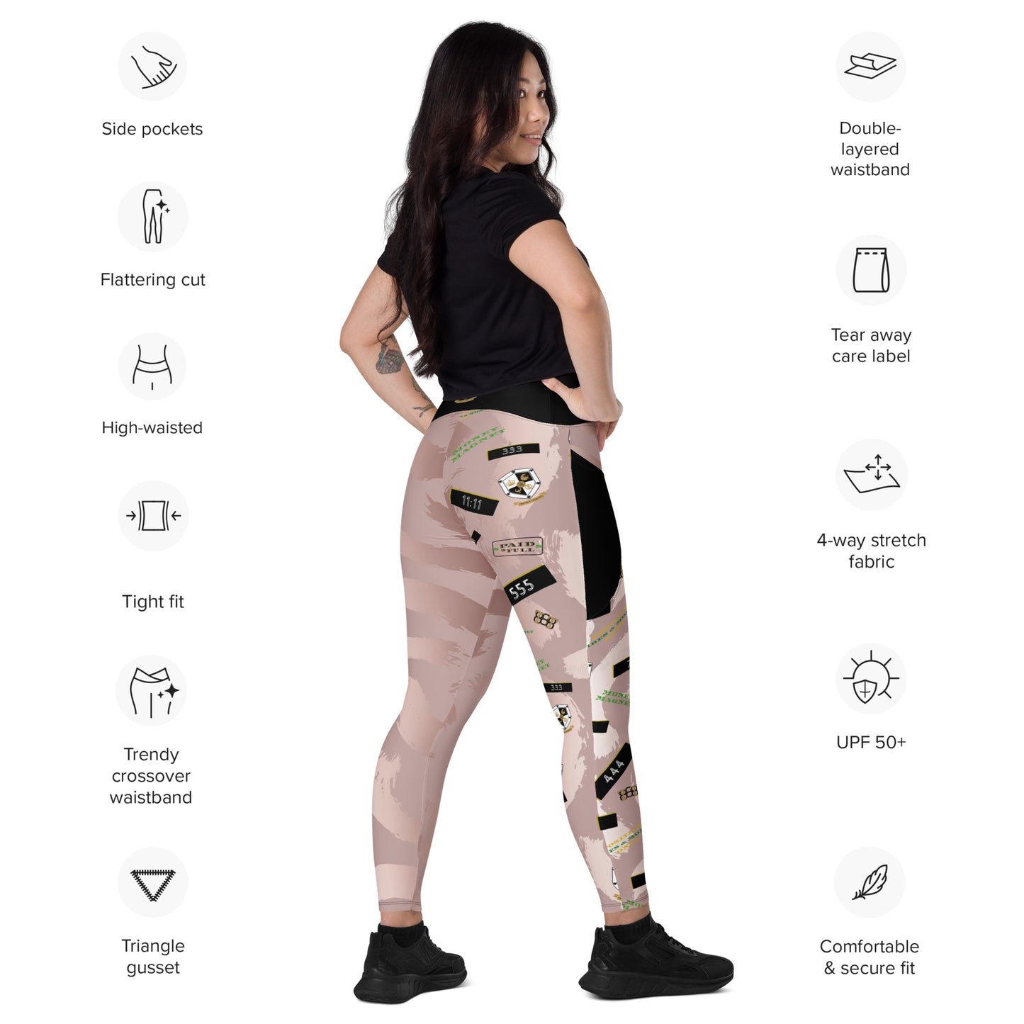 8xquiZit Collection - Women's Manifestation Pynk Slaymingo Marble Crossover Leggings with Pockets
