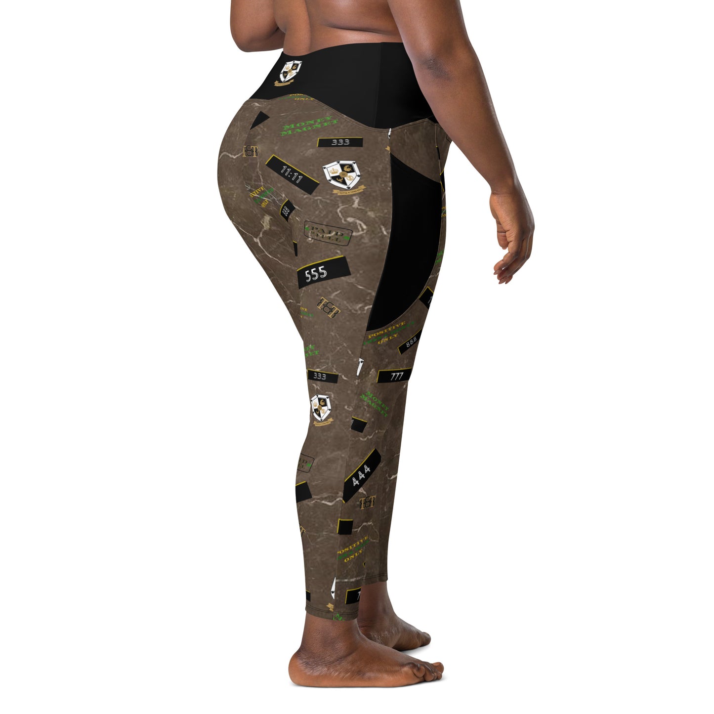 8xquiZit Collection - Women's Manifestation Coco-cured Marble Crossover Leggings with Pockets