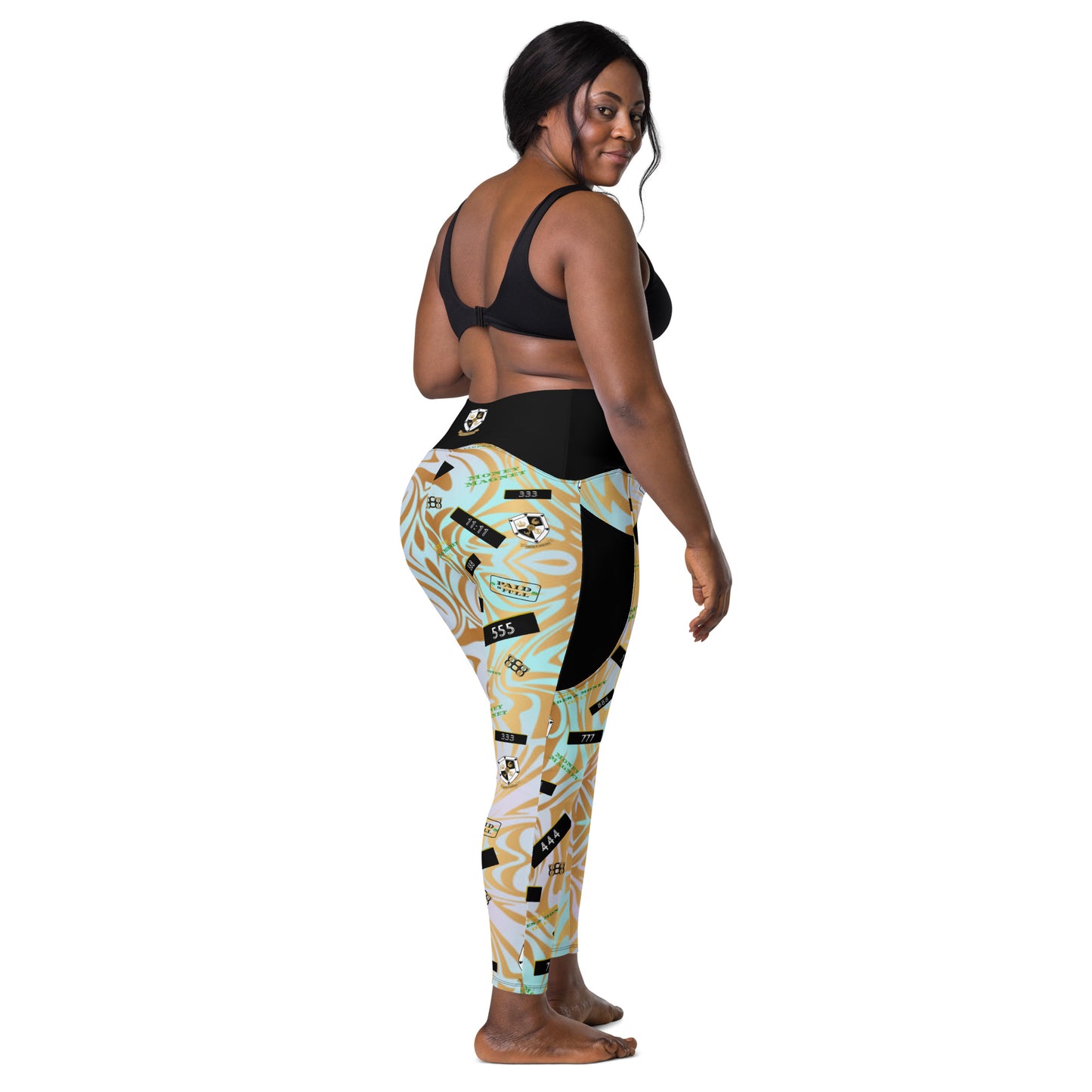 8xquiZit Collection - Women's Manifestation Pynk N Turq Jungle Luv Crossover Leggings with Pockets