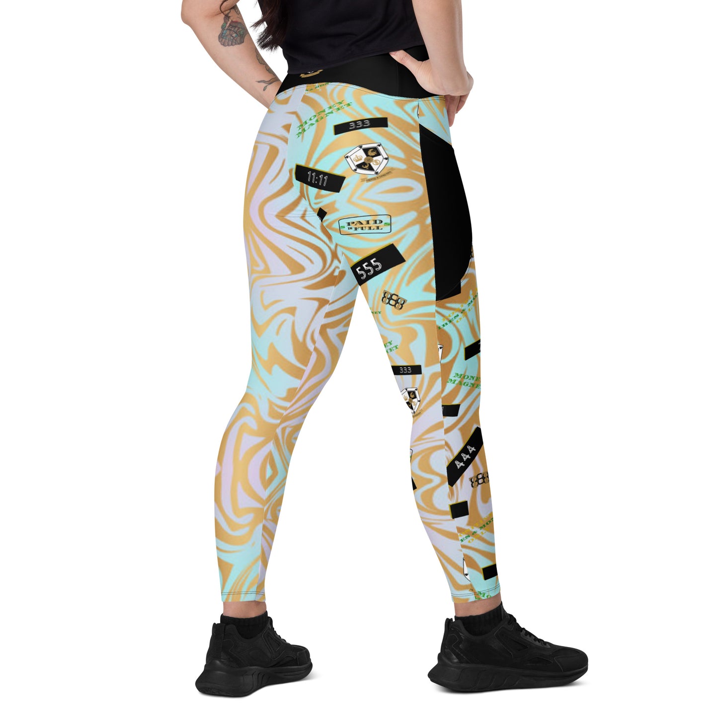8xquiZit Collection - Women's Manifestation Pynk N Turq Jungle Luv Crossover Leggings with Pockets