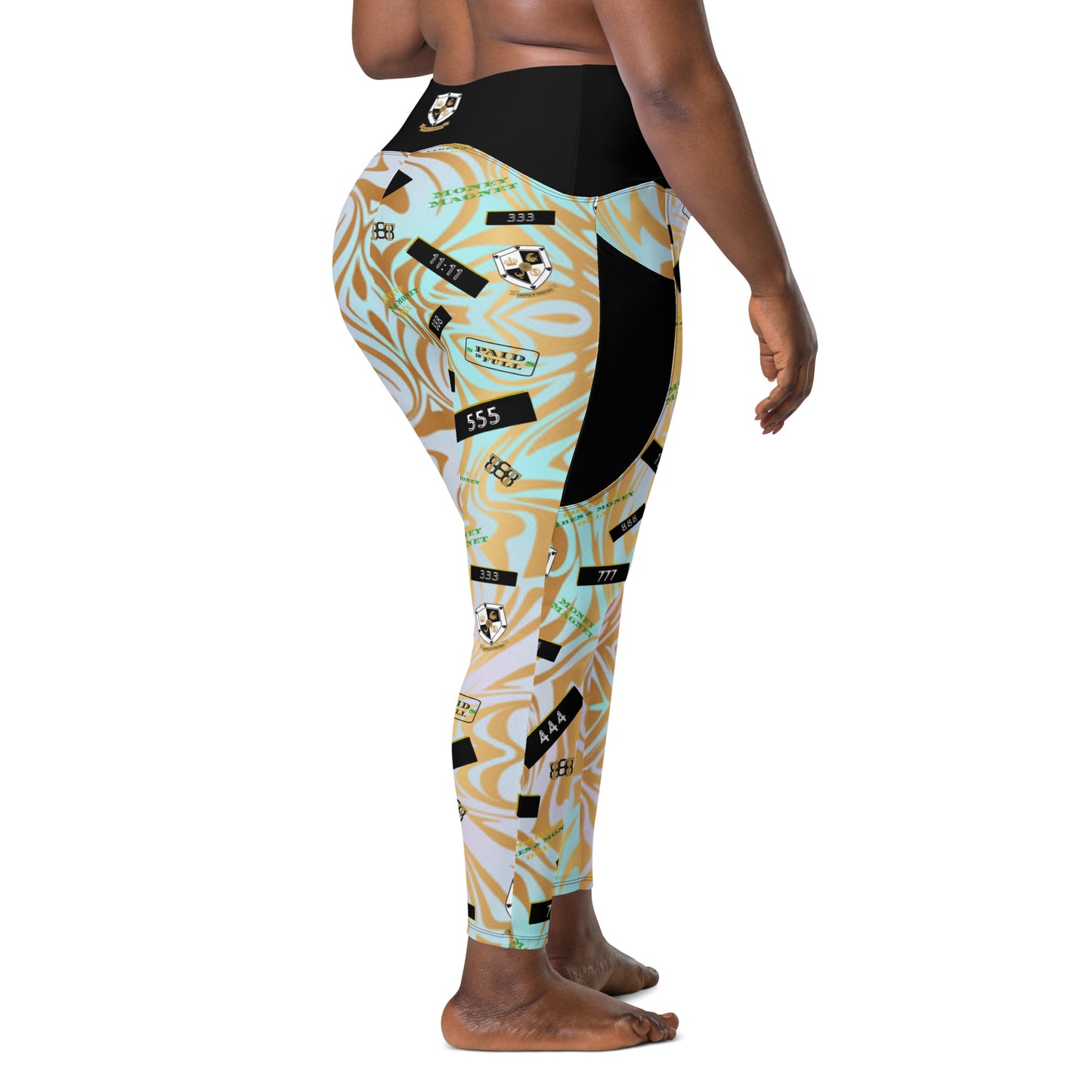 8xquiZit Collection - Women's Manifestation Pynk N Turq Jungle Luv Crossover Leggings with Pockets