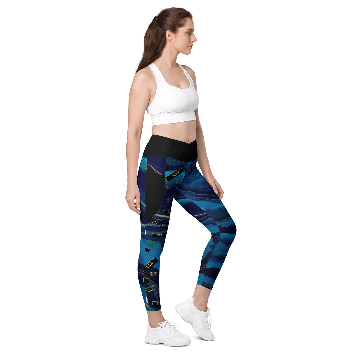 8xquiZit Collection - Women's Manifestation Ocean Viewz Blue Marble Crossover leggings with Pockets