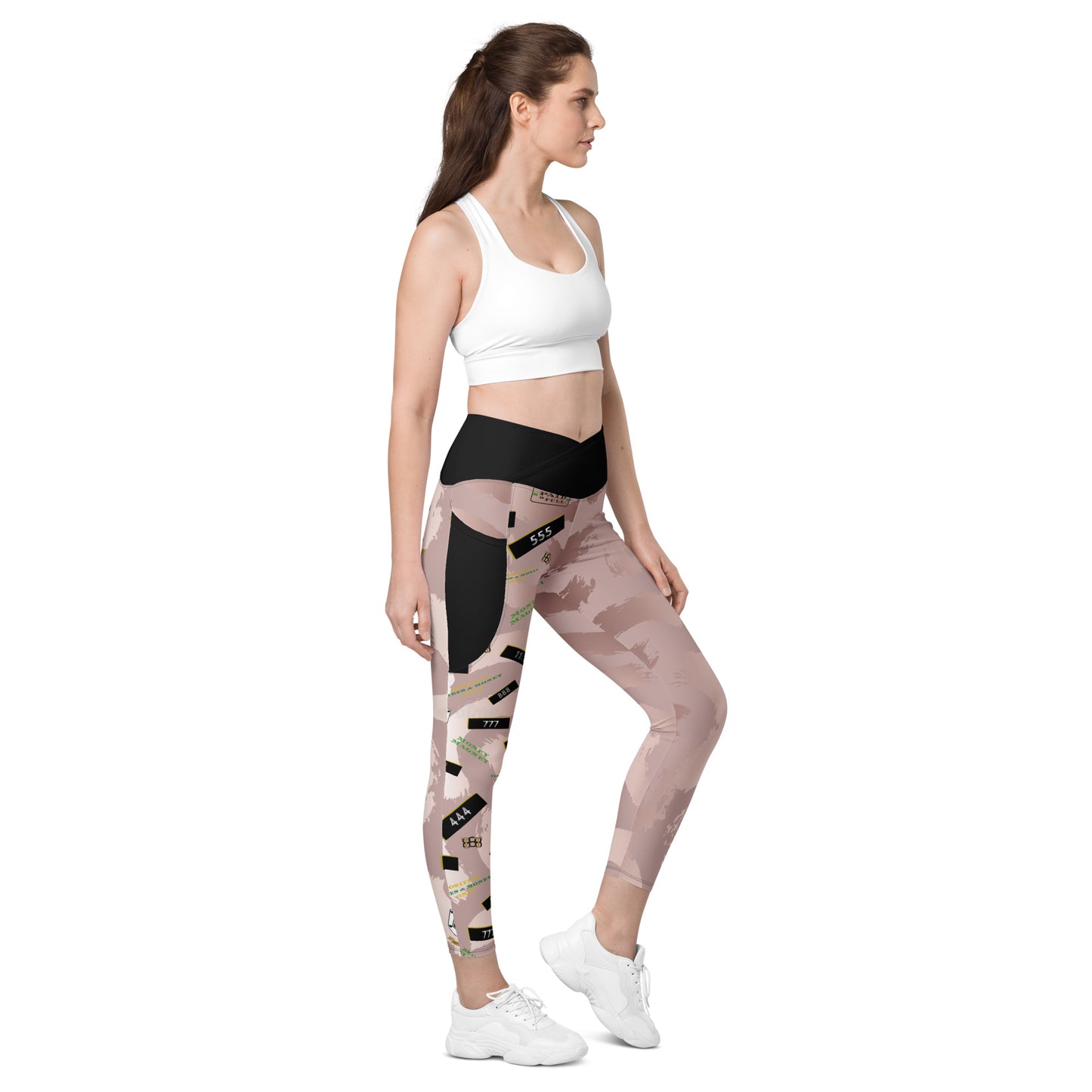 8xquiZit Collection - Women's Manifestation Pynk Slaymingo Marble Crossover Leggings with Pockets