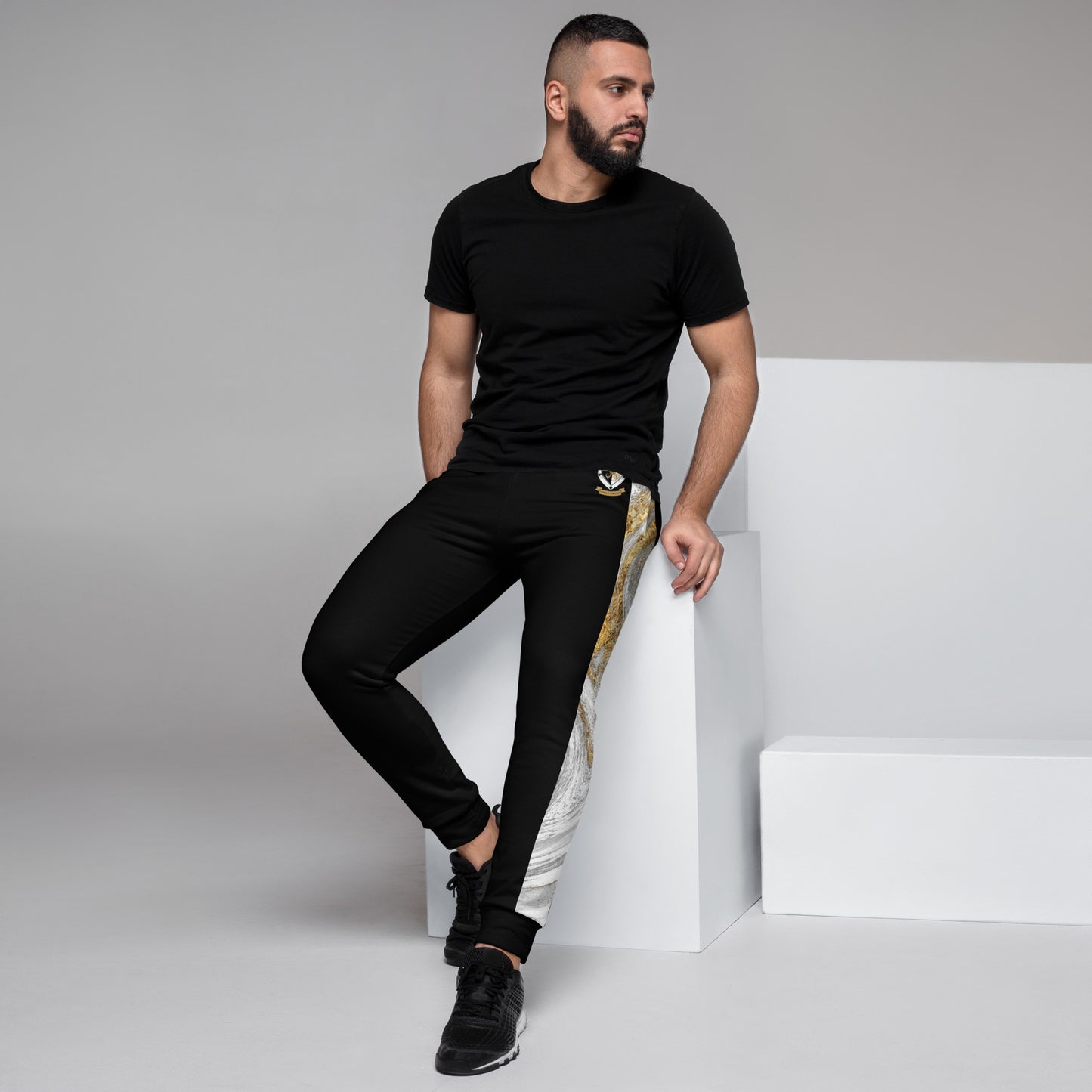 8xquiZit Collection T8T White Marble Men's Joggers - Black