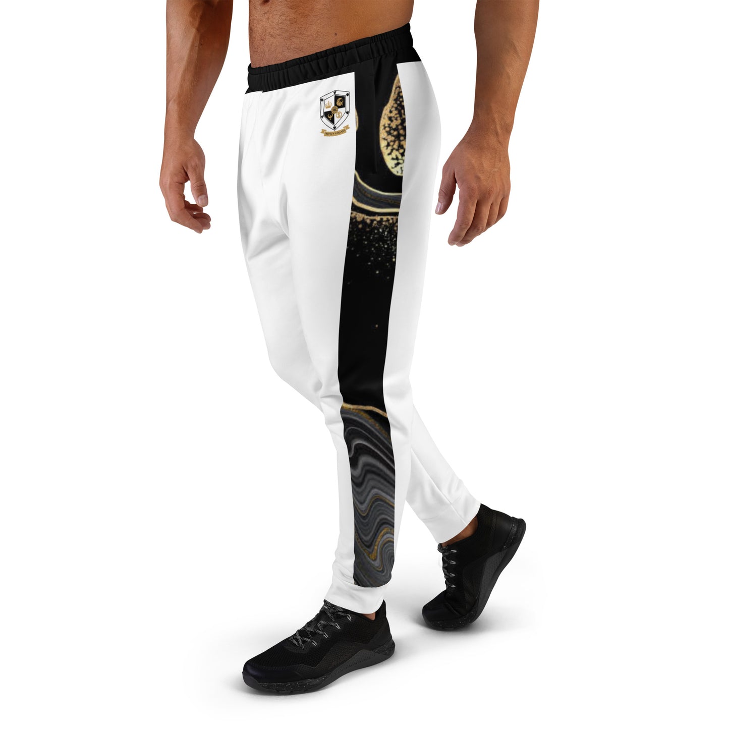 8xquiZit Collection T8T Deep Black N White Marble Men's Joggers - White
