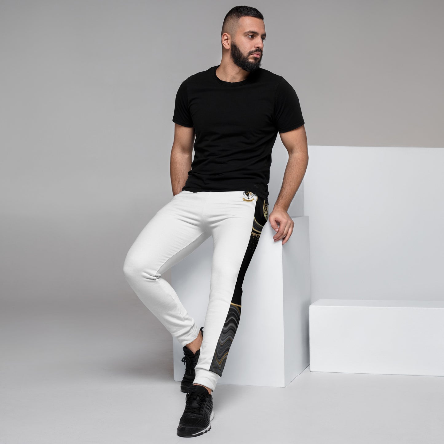 8xquiZit Collection T8T Deep Black N White Marble Men's Joggers - White