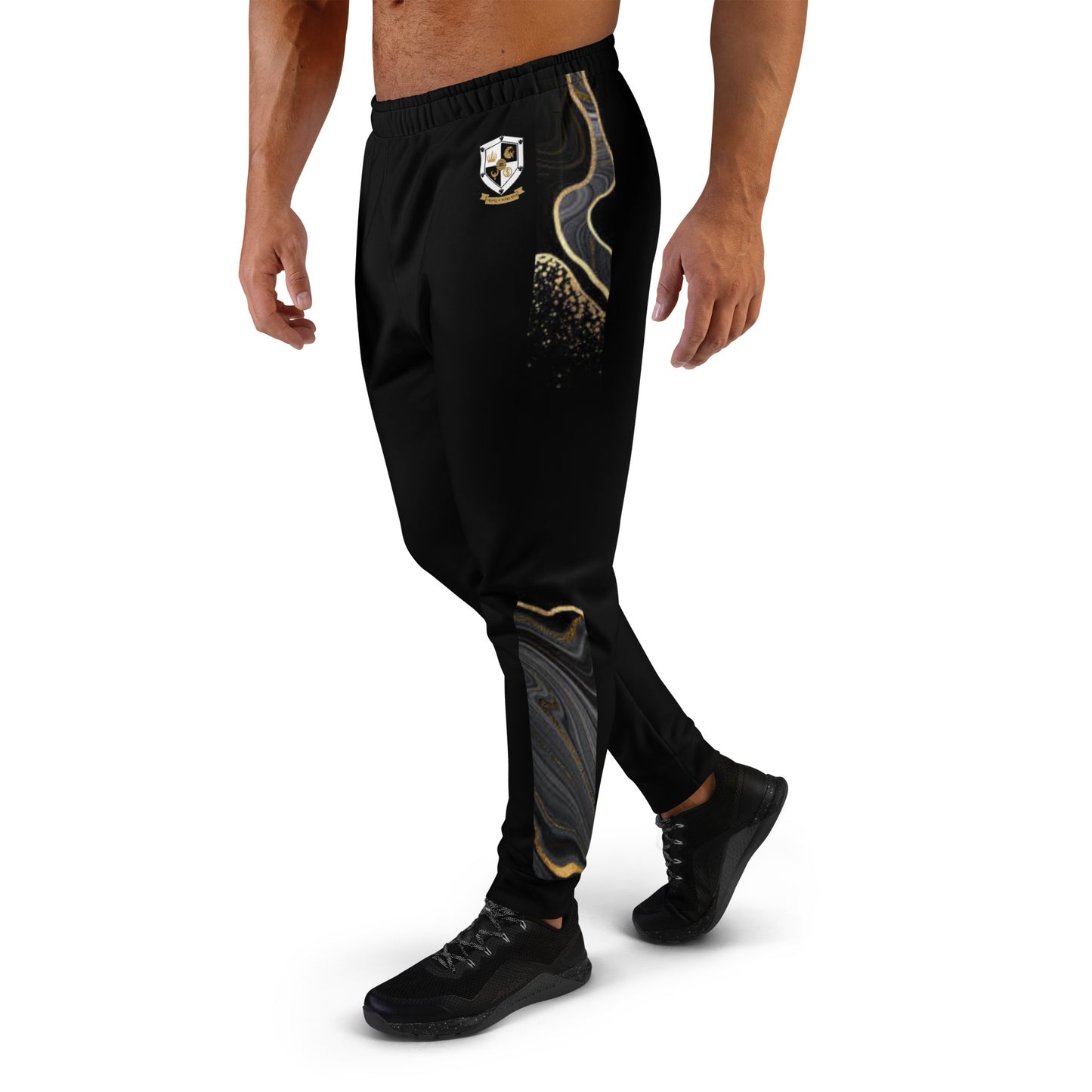 8xquiZit Collection T8T Deep Black N White Marble Men's Joggers - Black