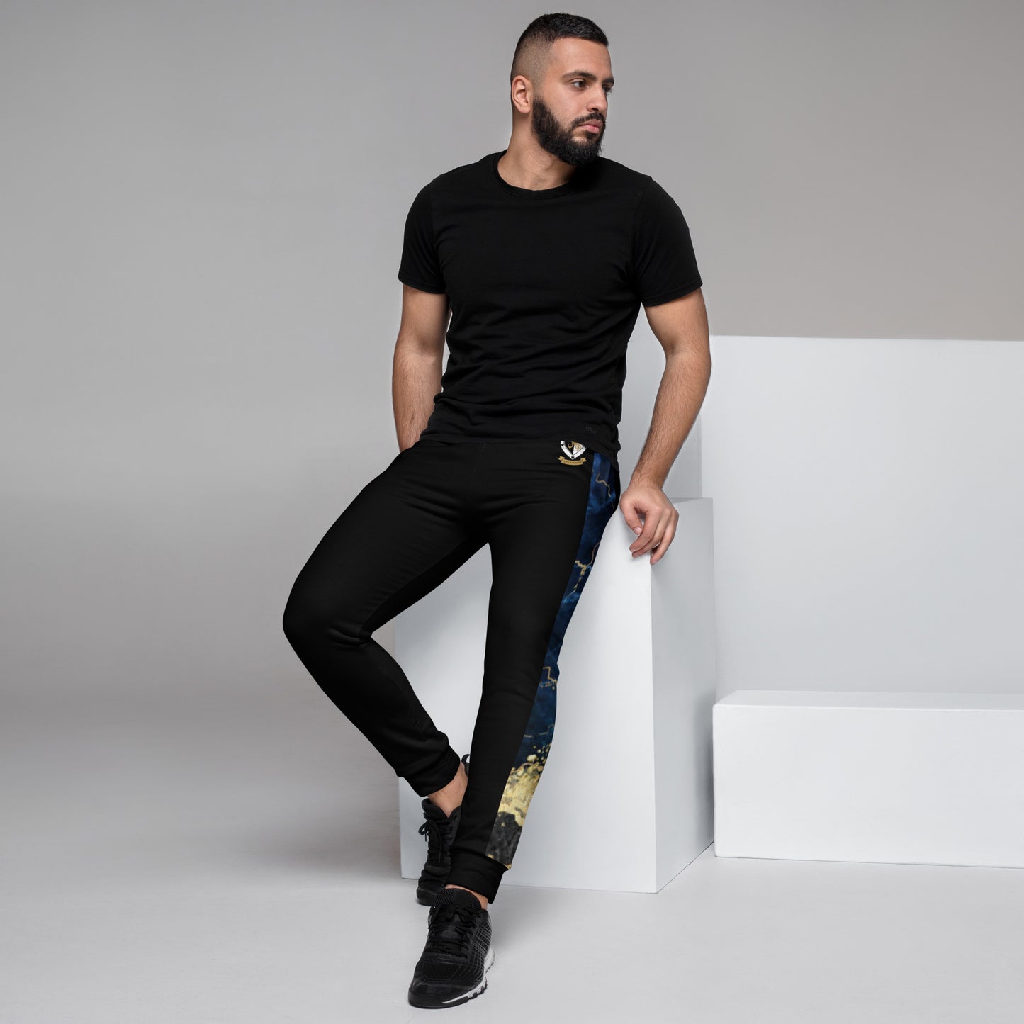 8xquiZit Collection - Tri-color Blue, Gold, & White T8T Men's Joggers - Black