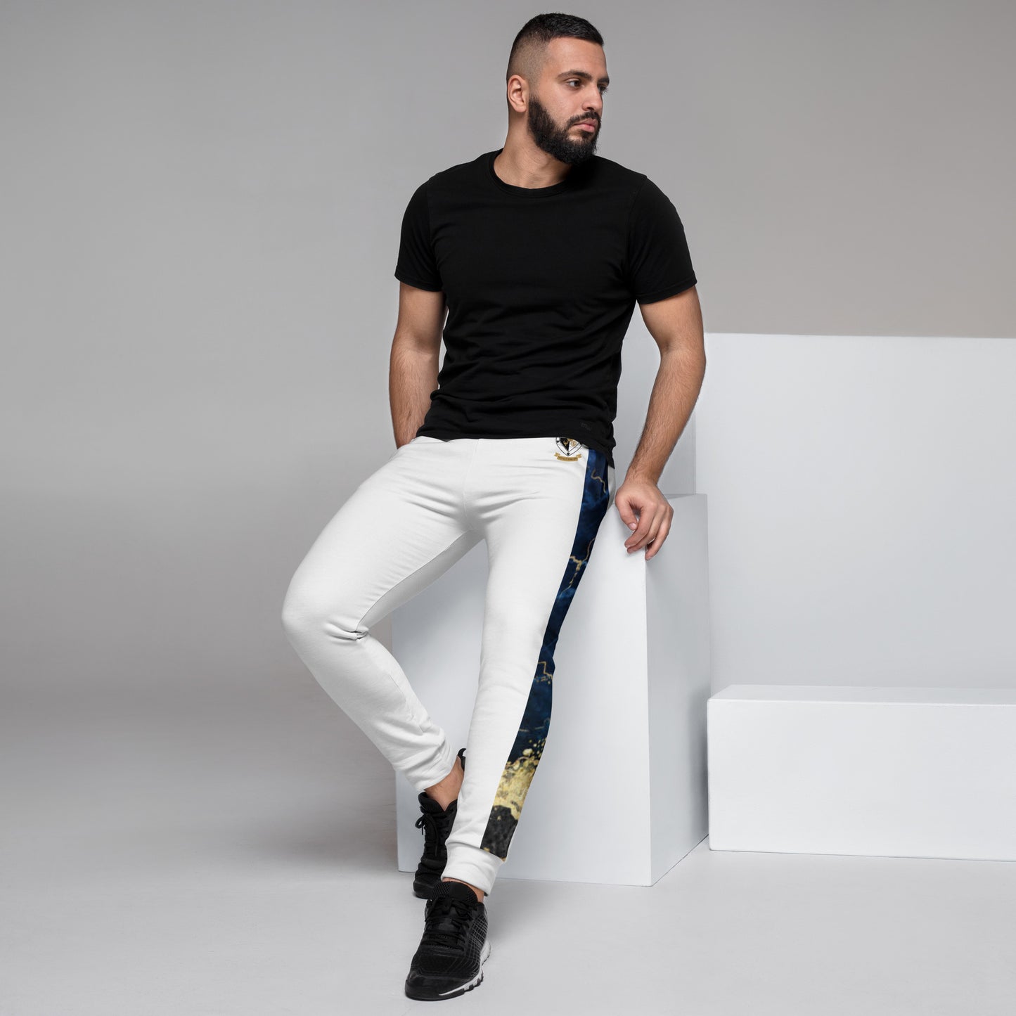 8xquiZit Collection - Tri-color Blue, Gold, & White T8T Men's Joggers - White