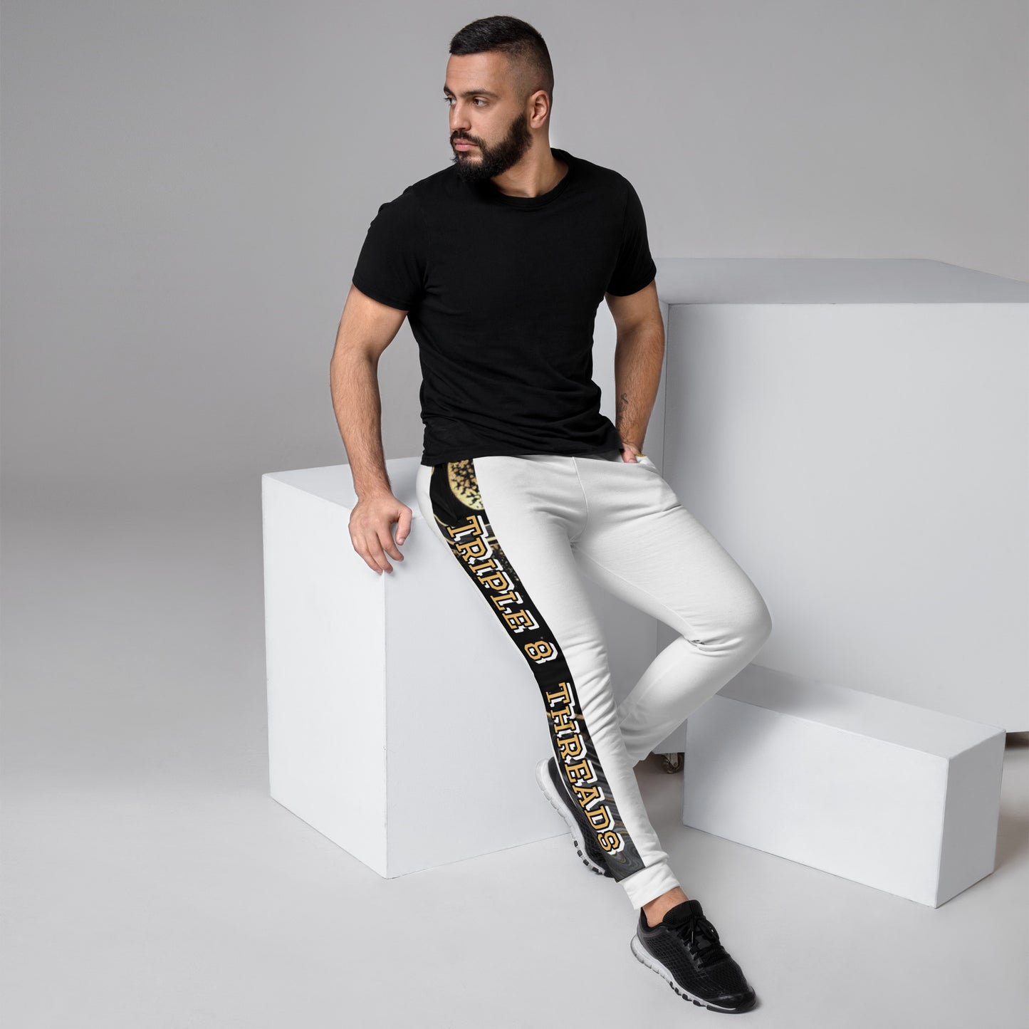 8xquiZit Collection T8T Deep Black N White Marble Men's Joggers - White