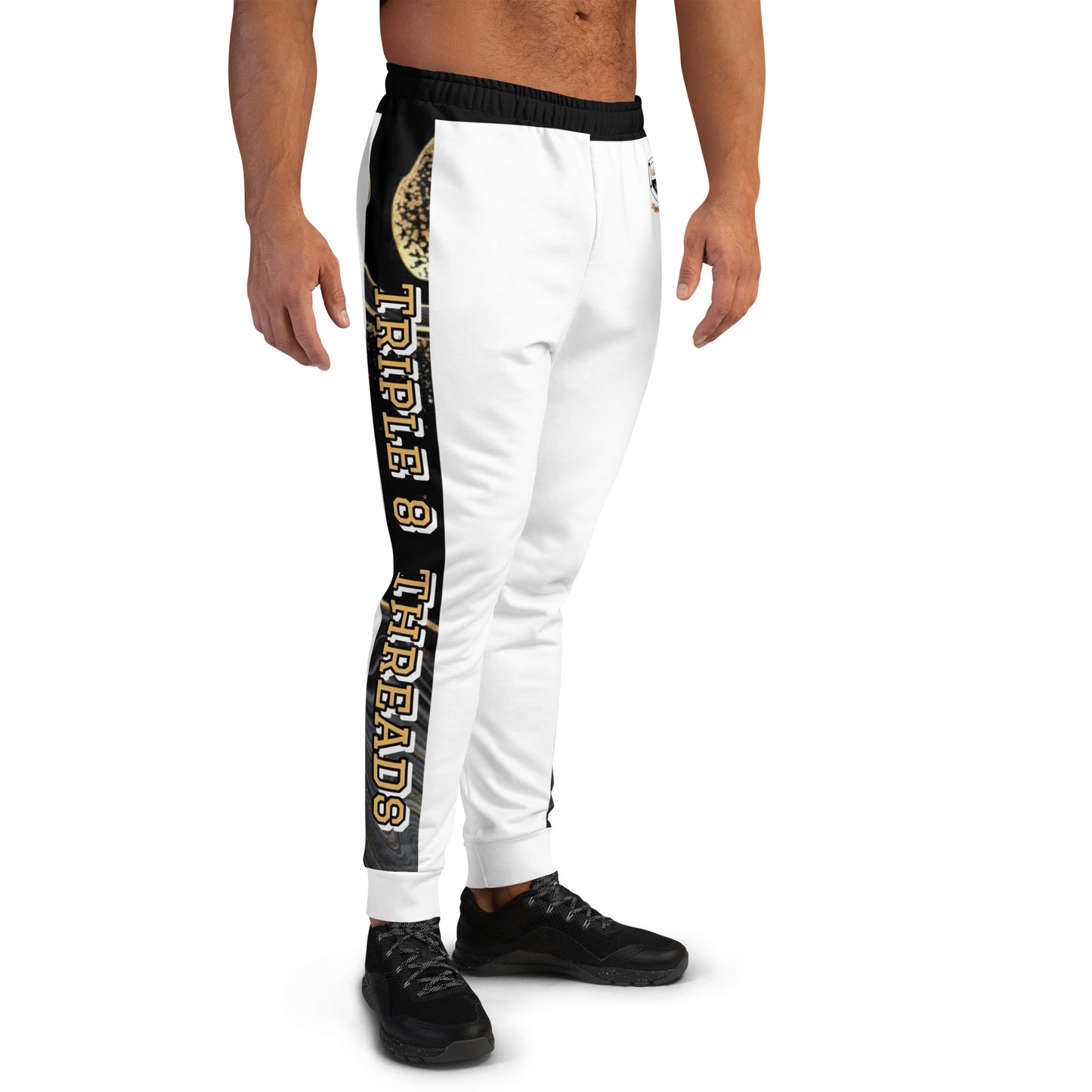 8xquiZit Collection T8T Deep Black N White Marble Men's Joggers - White