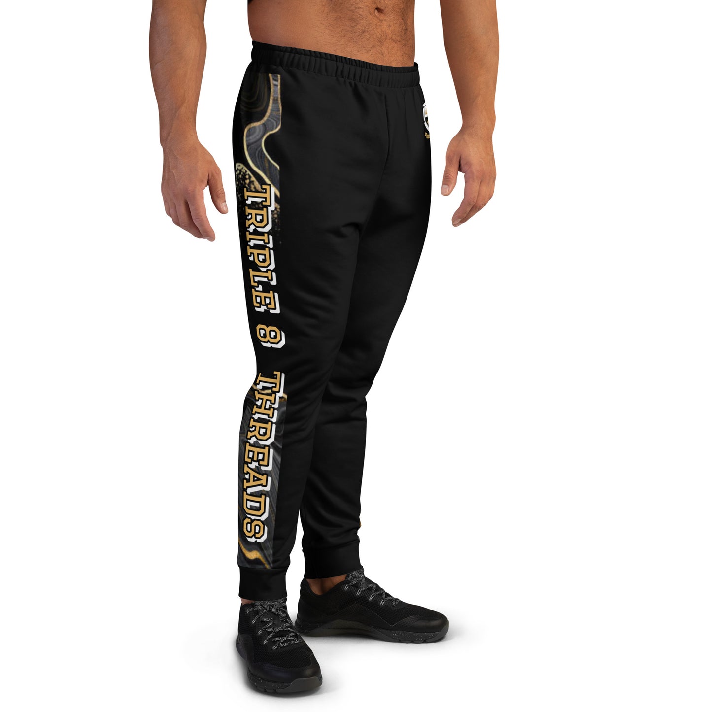 8xquiZit Collection T8T Deep Black N White Marble Men's Joggers - Black