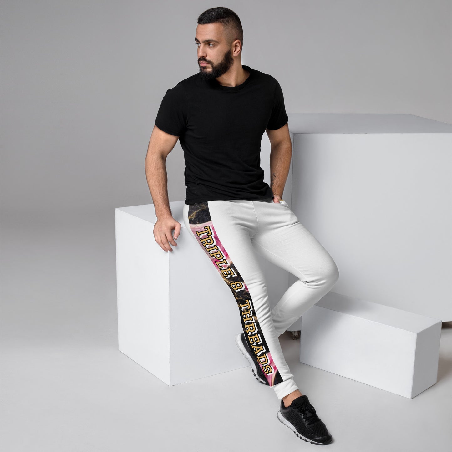 8xquiZit Collection T8T Pynk, Black, N Gold Marble Men's Joggers -White