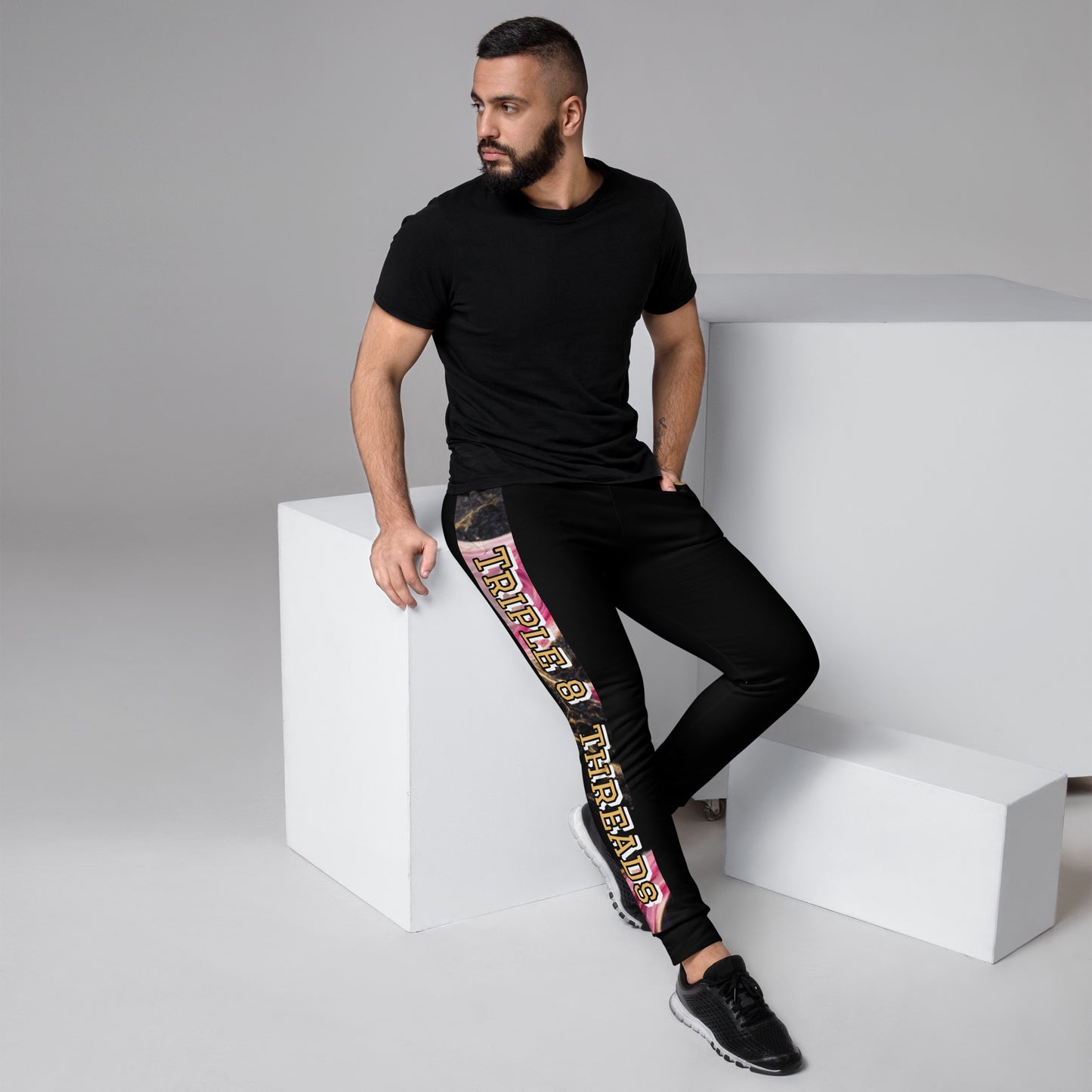 8xquiZit Collection T8T Pynk, Black, N Gold Marble Men's Joggers - Black