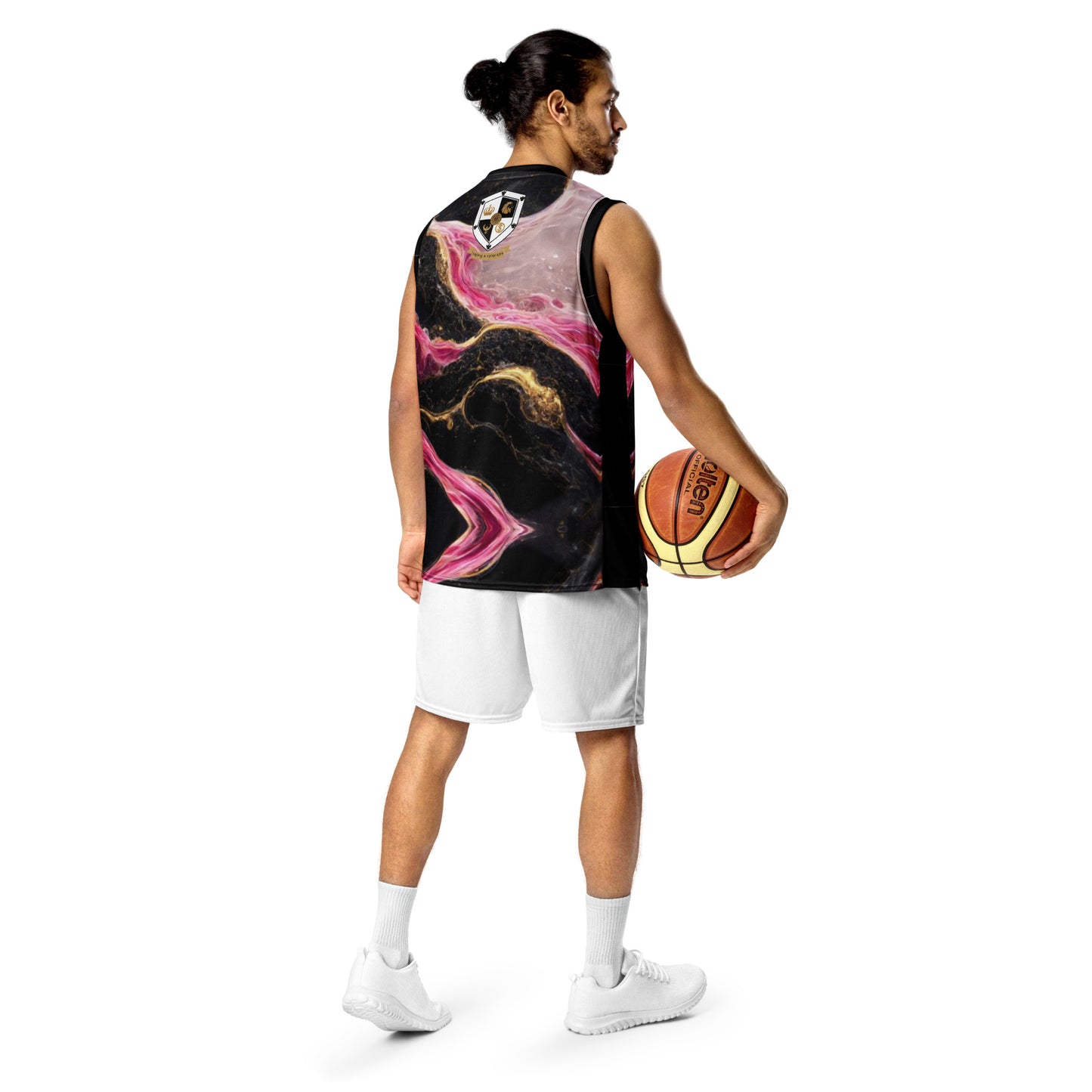 8xquiZit Collection T8T Pynk, Black, N Gold Marble Unisex Basketball Jersey