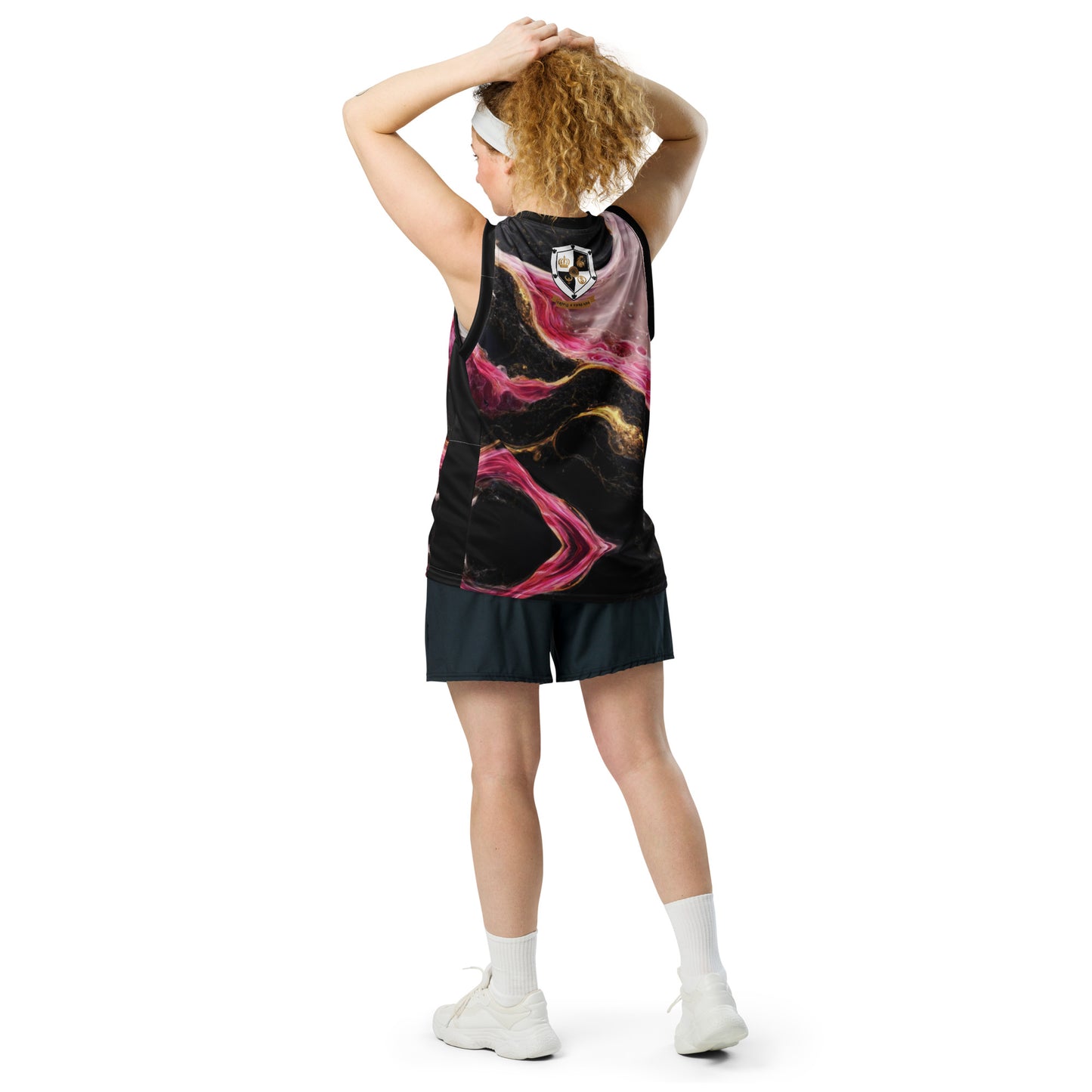 8xquiZit Collection T8T Pynk, Black, N Gold Marble Unisex Basketball Jersey
