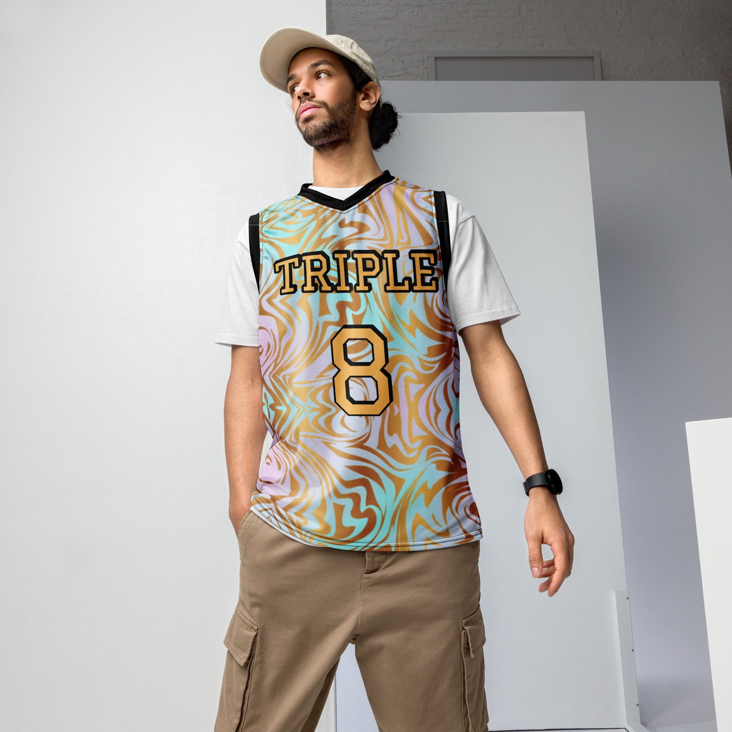 8xquiZit Collection T8T Pynk N Turq Jungle Luv Unisex Basketball Jersey