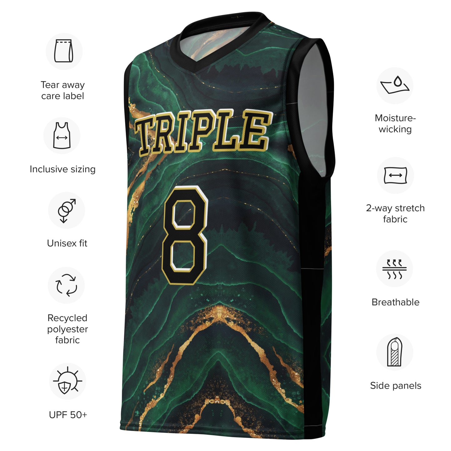8xquiZit Collection T8T Emerald Green N Gold Marble Unisex Basketball Jersey