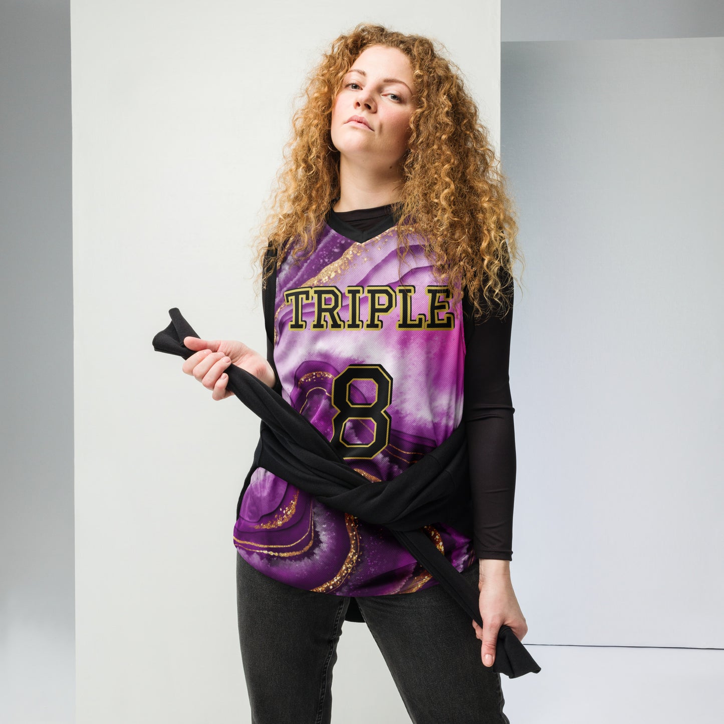 8xquiZit Collection T8T Royal Purple N Gold Marble Unisex Basketball Jersey