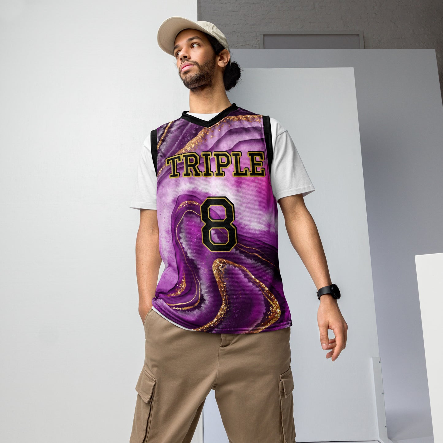 8xquiZit Collection T8T Royal Purple N Gold Marble Unisex Basketball Jersey