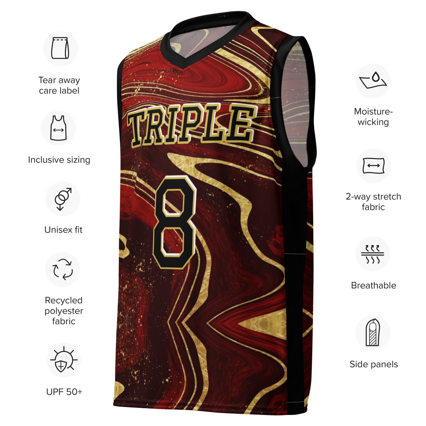8xquiZit Collection T8T Ruby Red N Gold Marble Unisex Basketball Jersey