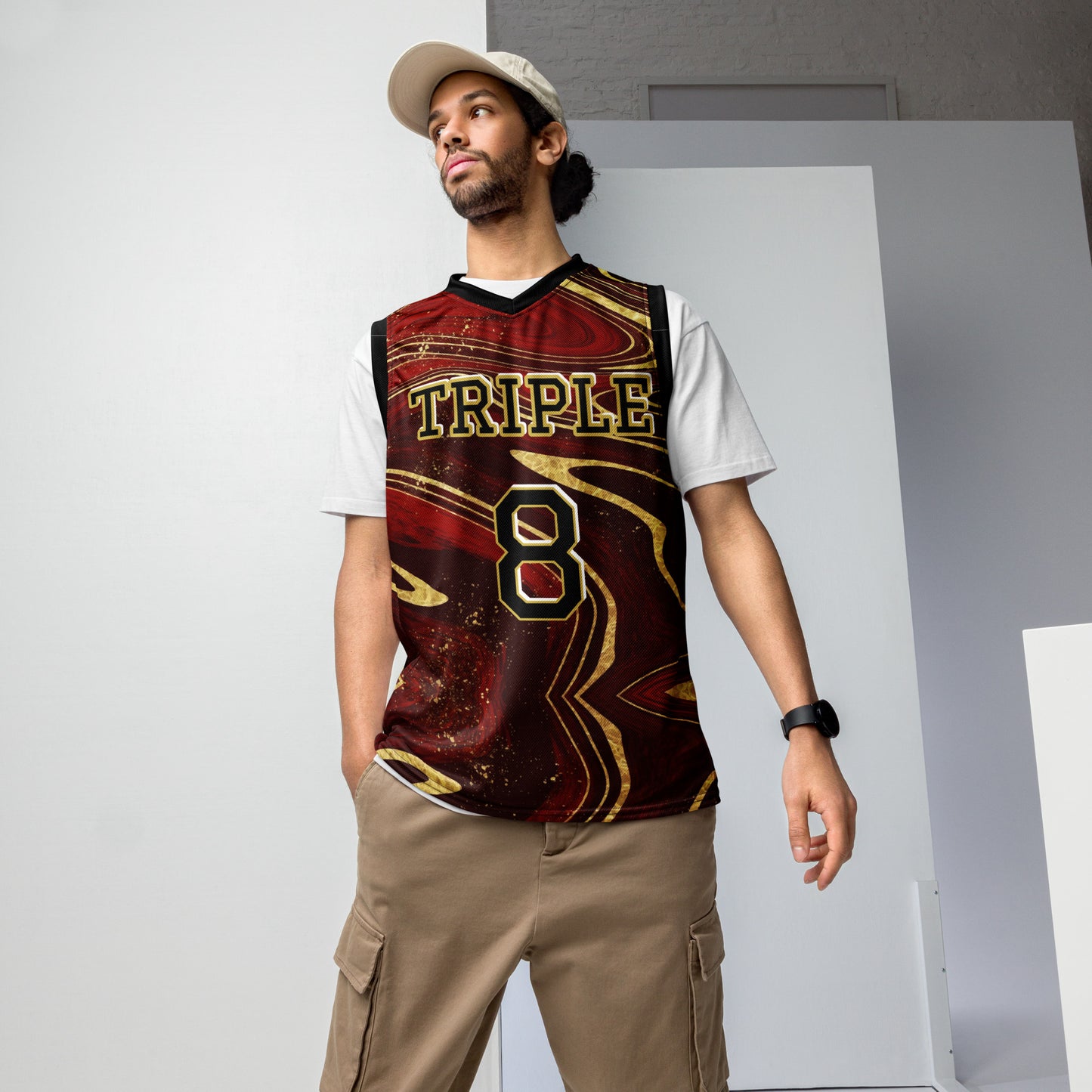 8xquiZit Collection T8T Ruby Red N Gold Marble Unisex Basketball Jersey